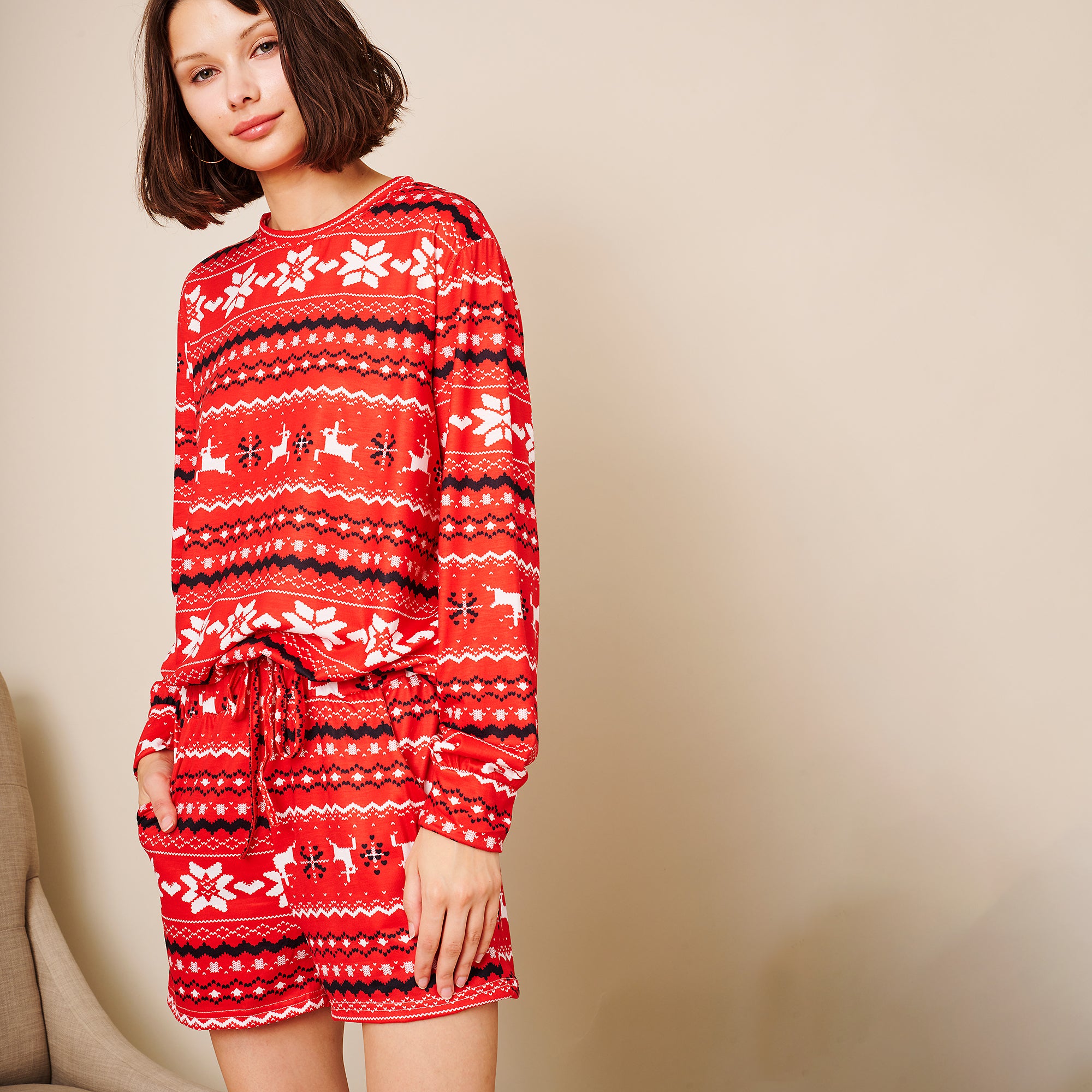 Holiday Loungewear Two Piece Shorts Set