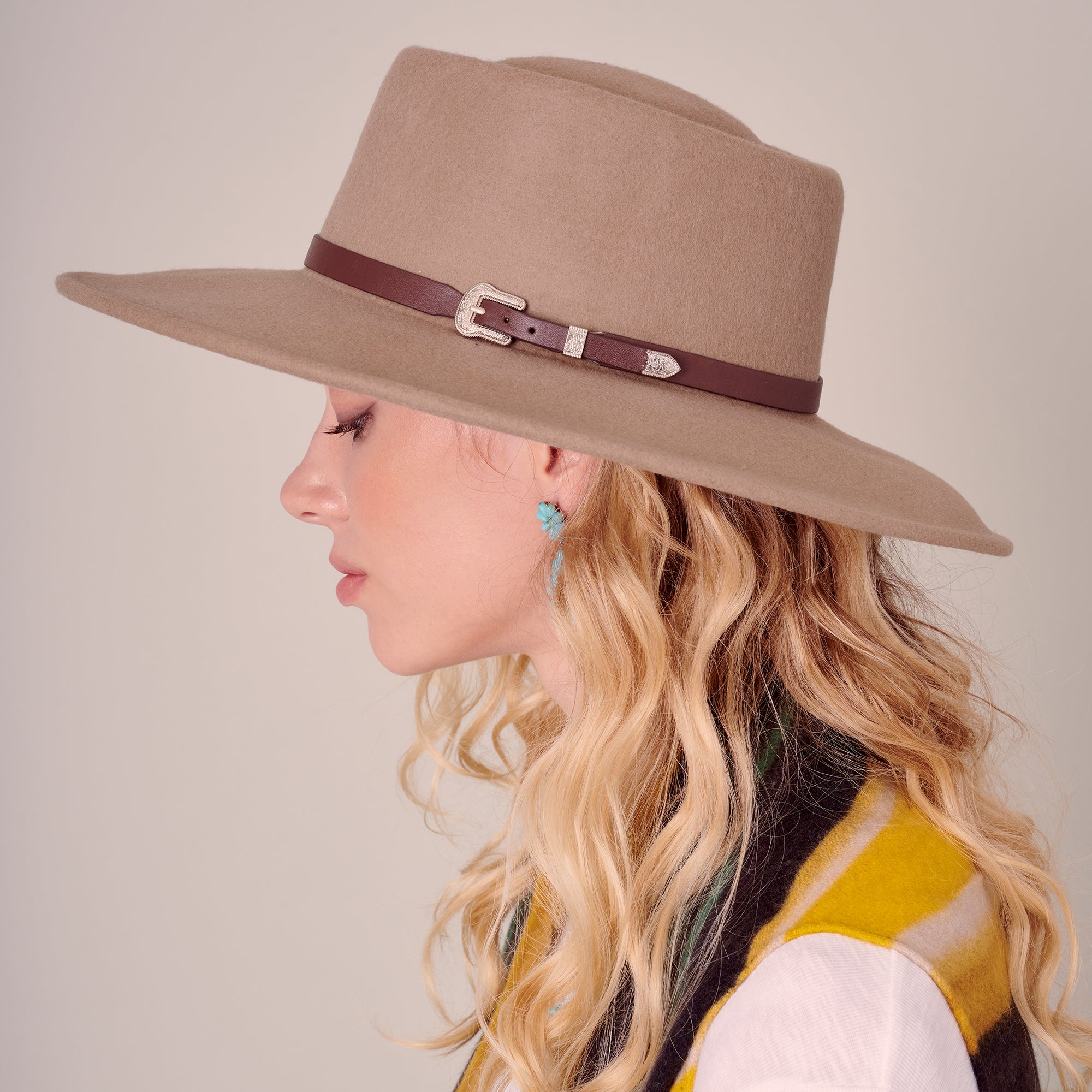 Western Belted Trim Wool Felt Rancher Hat