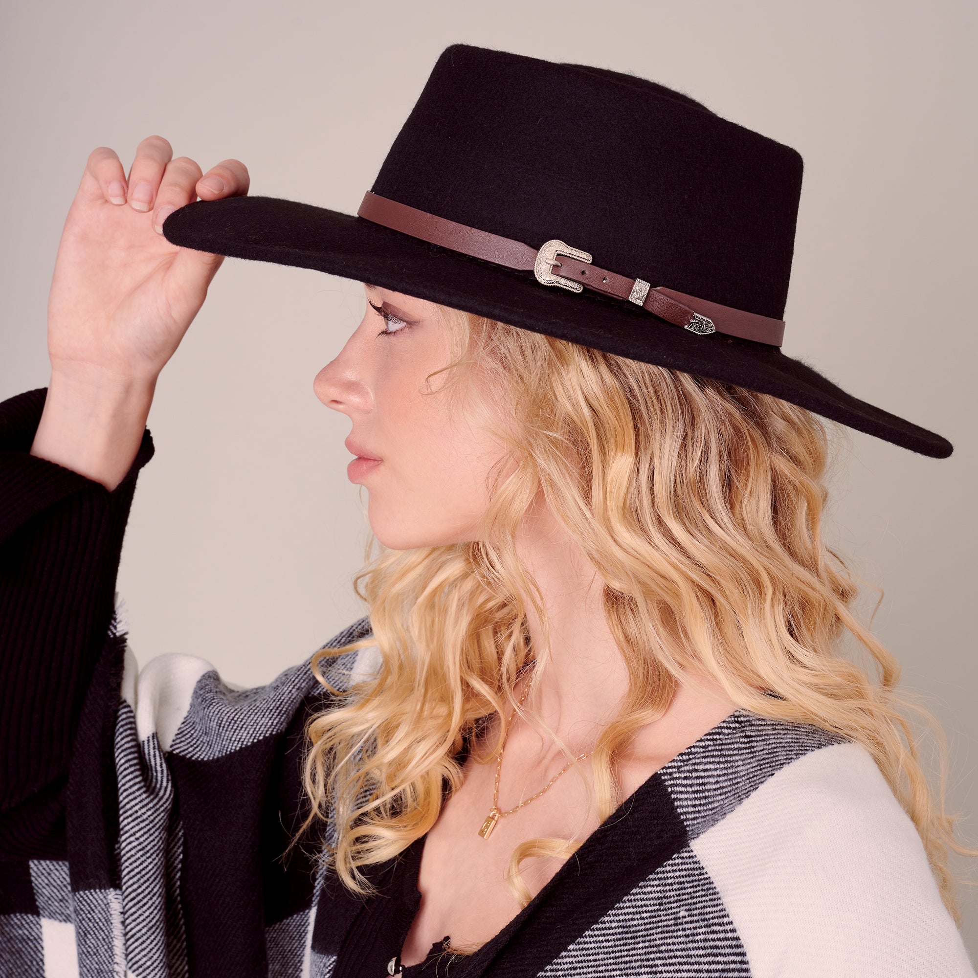 Western Belted Trim Wool Felt Rancher Hat