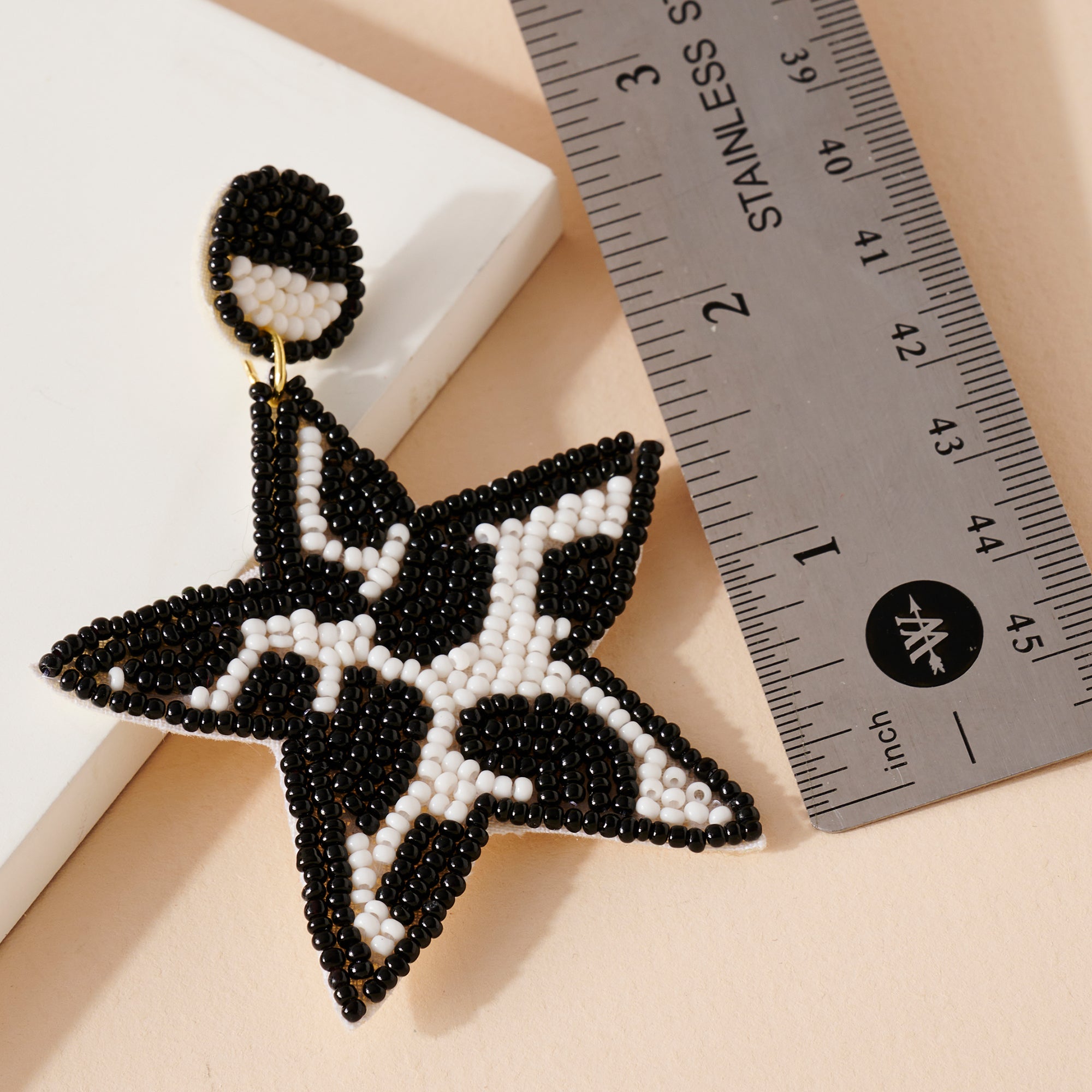 Star Cow Print Seed Beaded Earrings