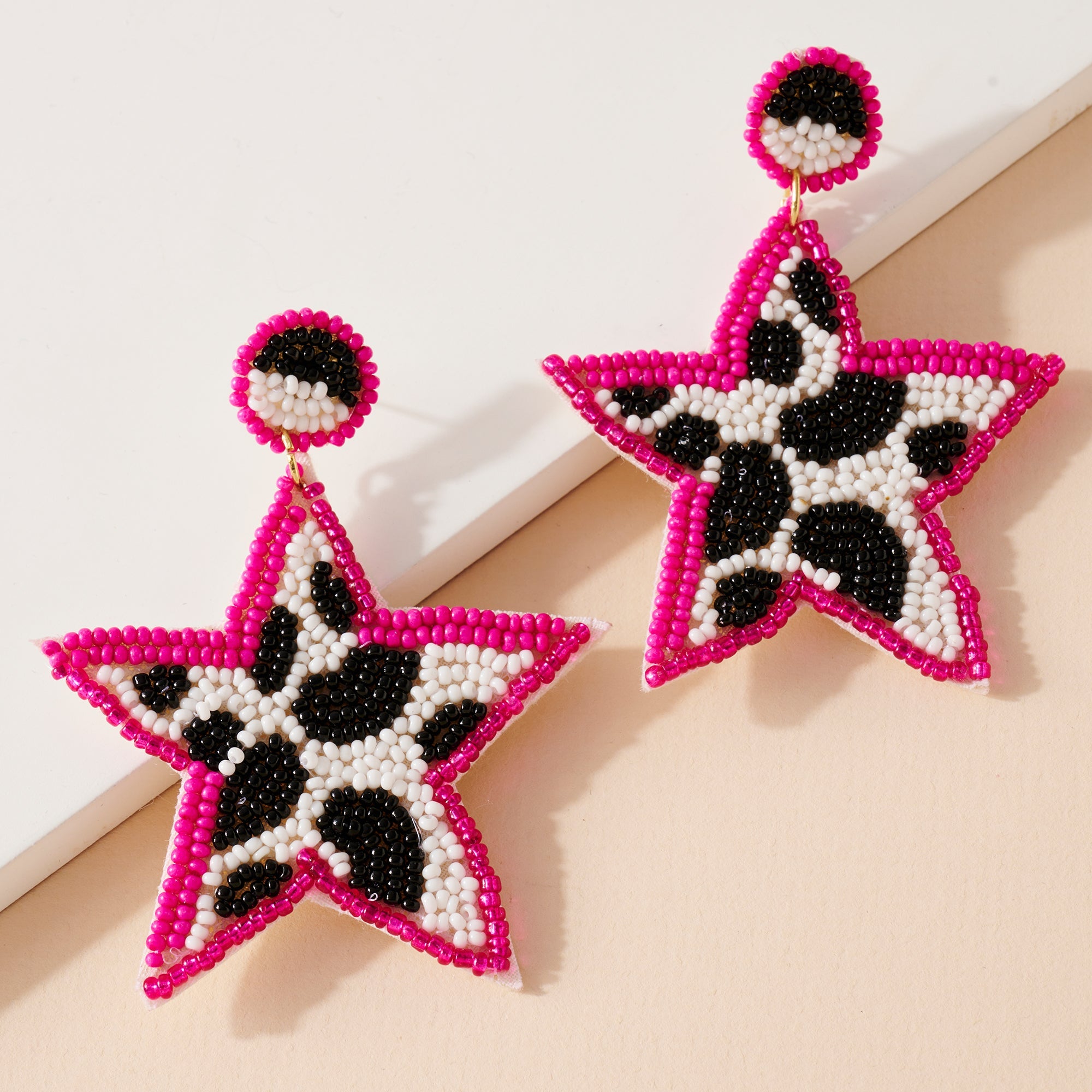 Star Cow Print Seed Beaded Earrings
