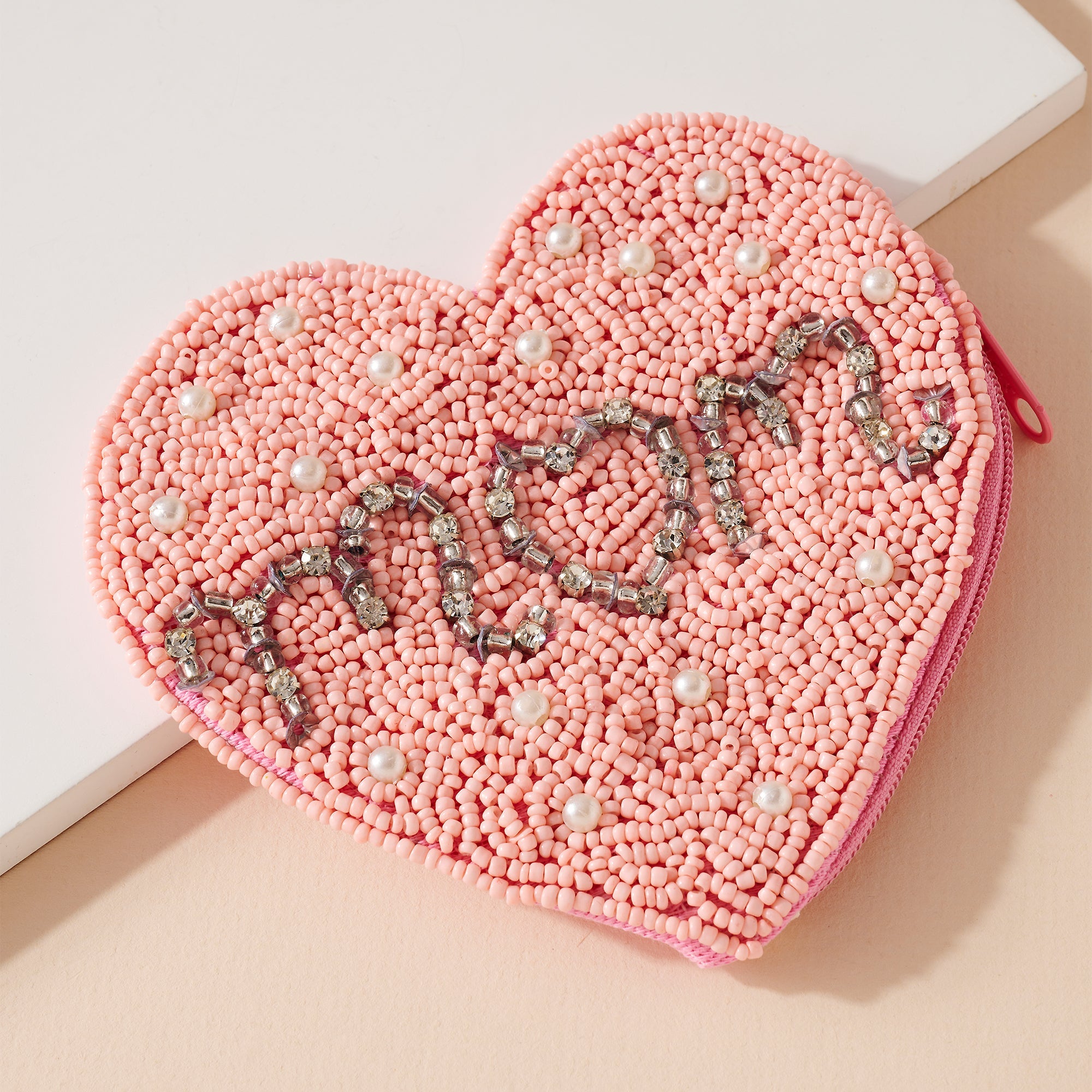 Heart MOM Beaded Coin Purse