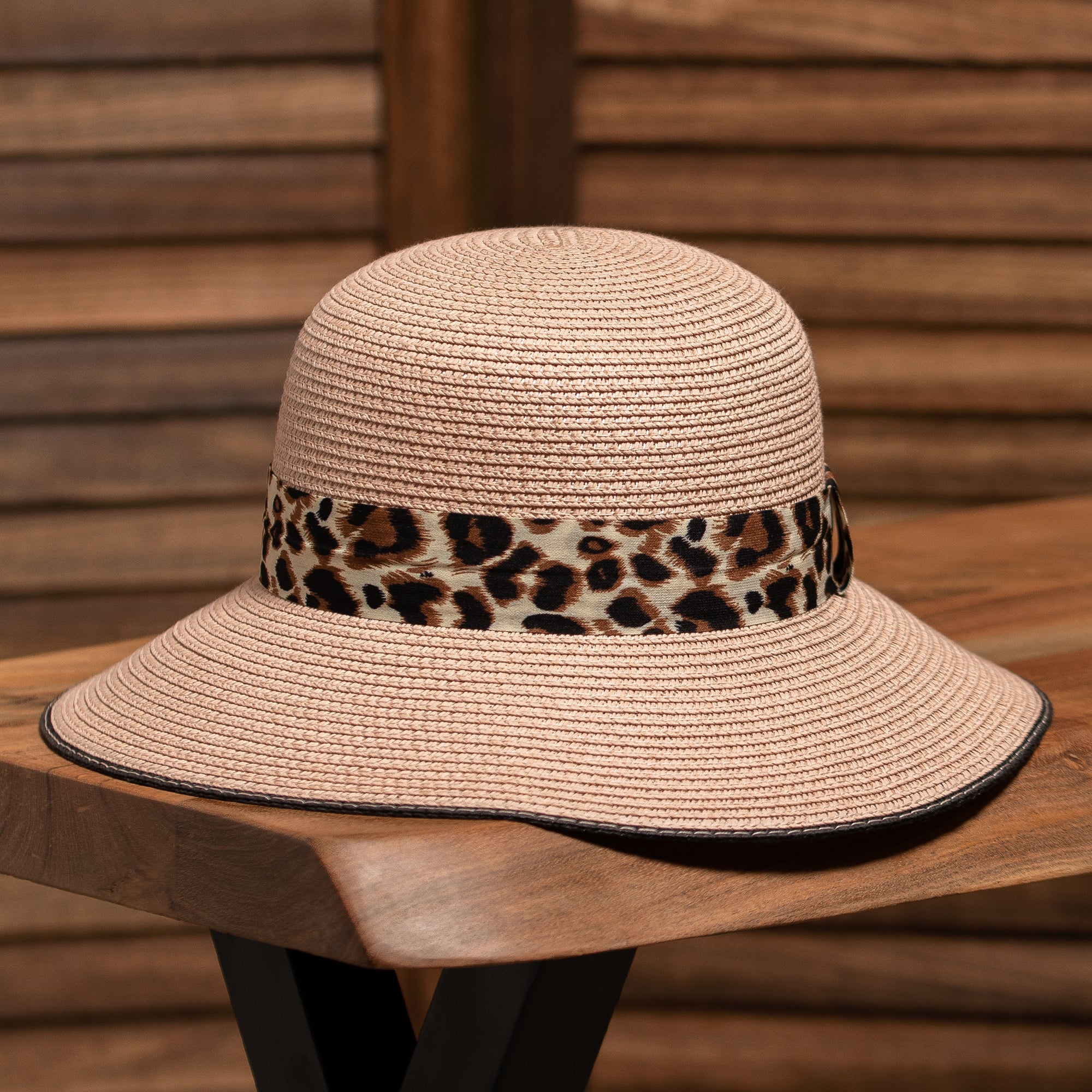 Leopard Strap Straw Bowler Hat