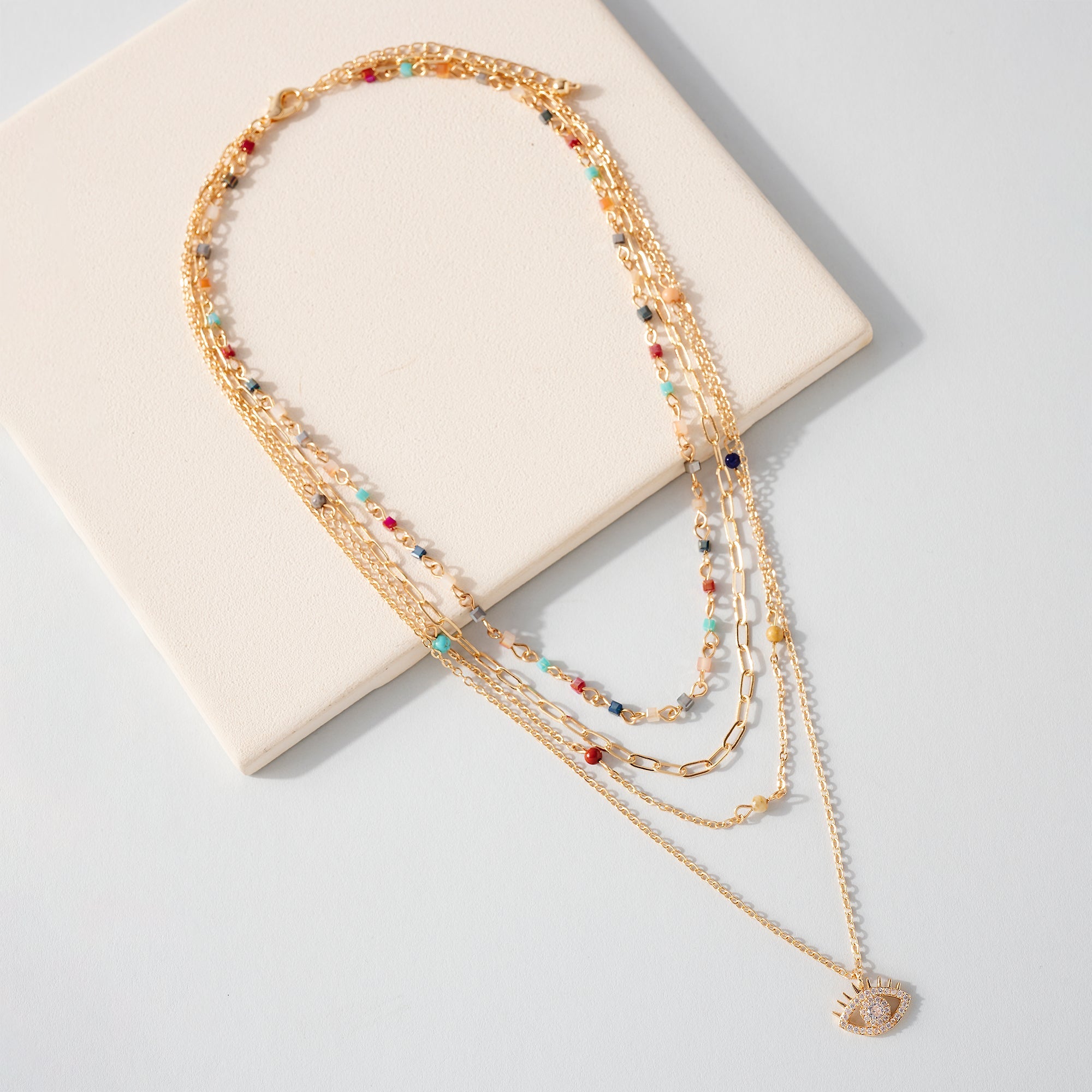 Layered Glass Stone Beaded Necklace