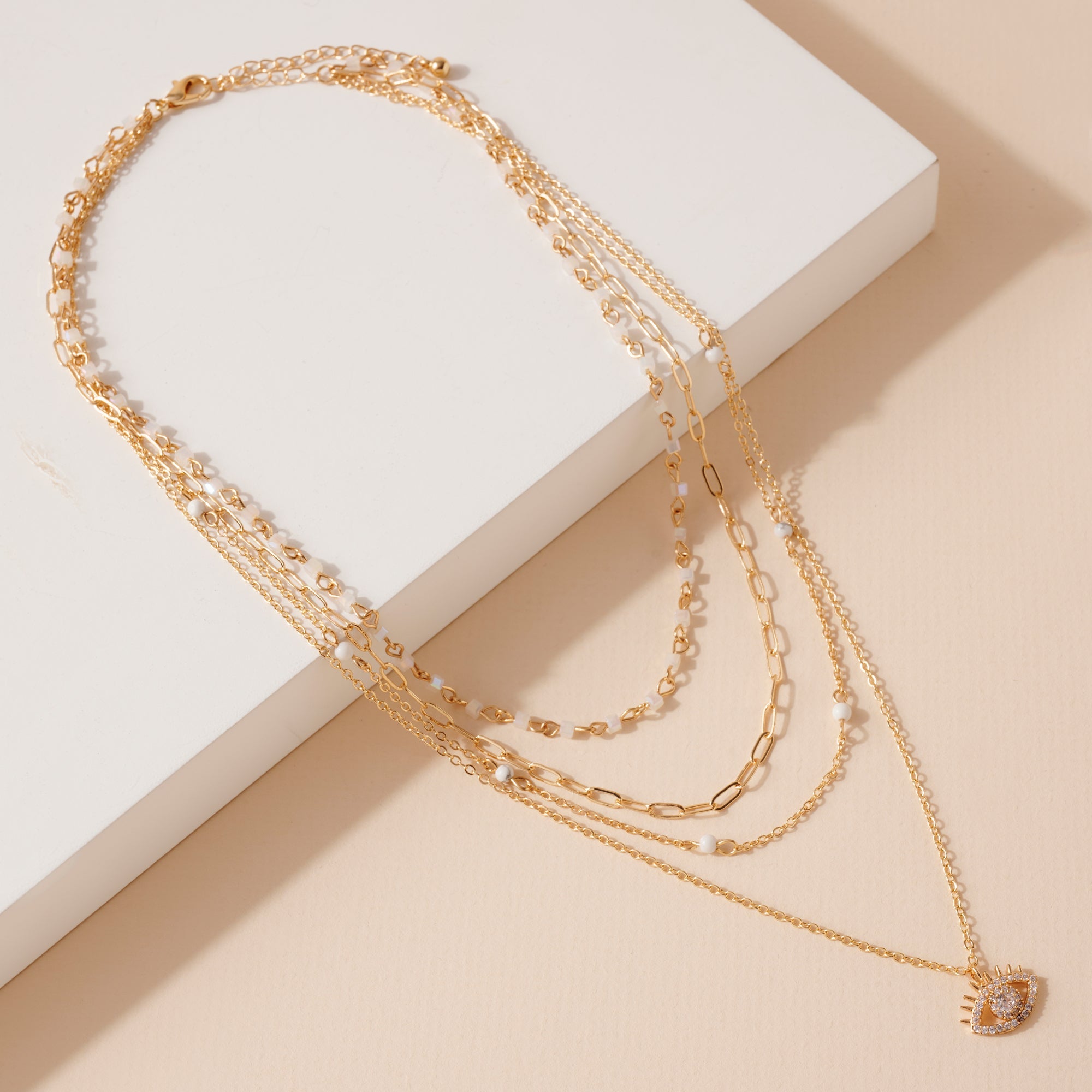 Layered Glass Stone Beaded Necklace