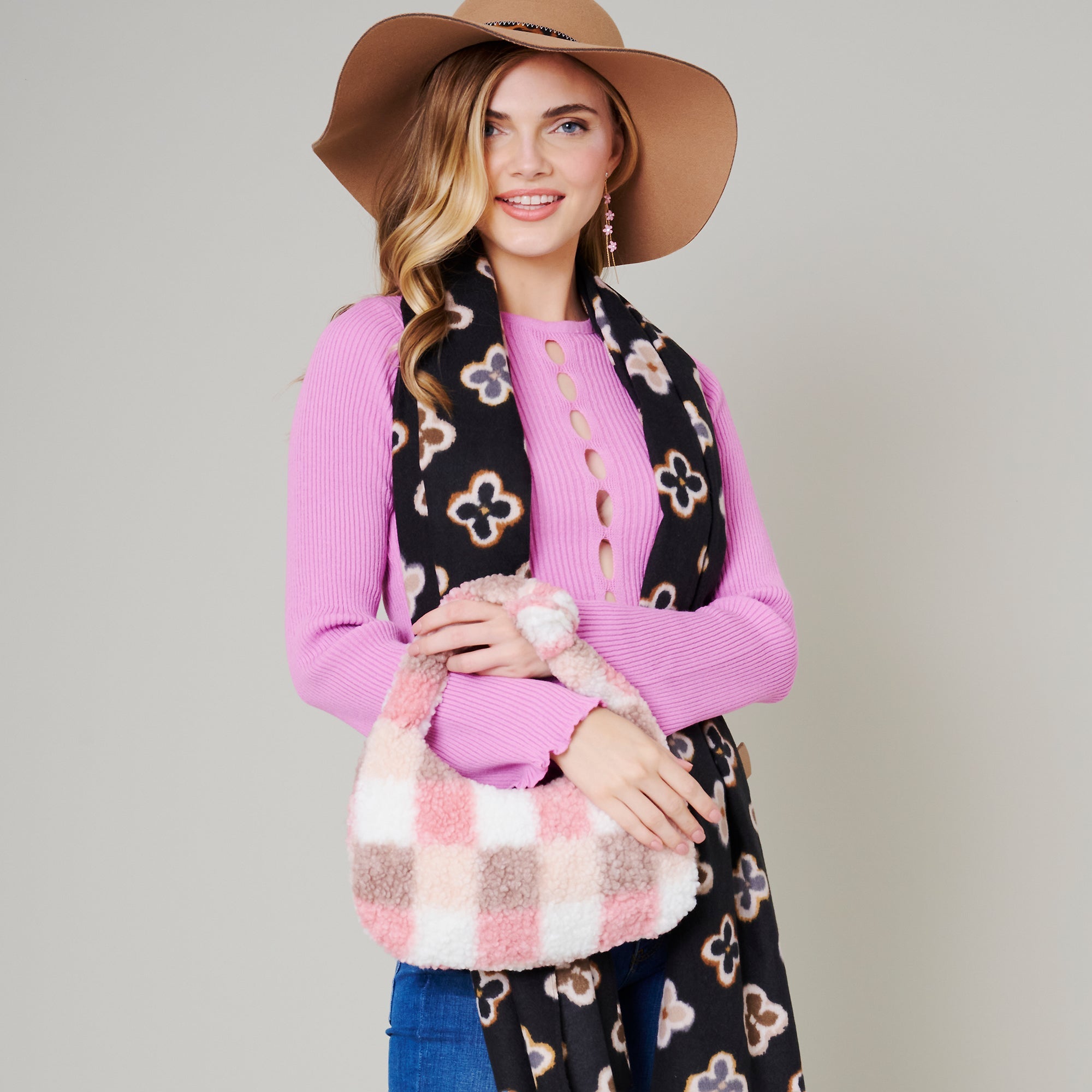 Plaid Teddy Shoulder Bag