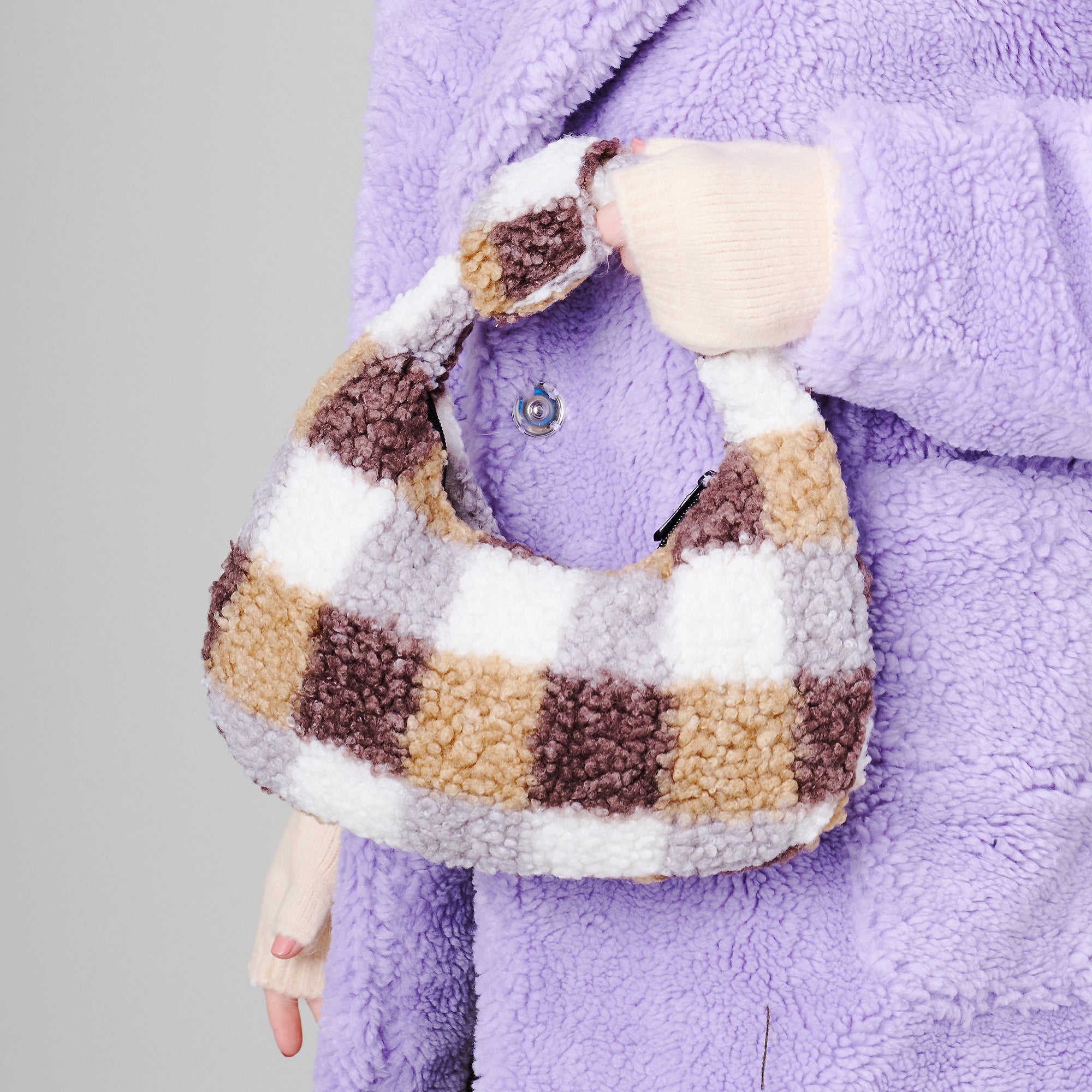 Plaid Teddy Shoulder Bag
