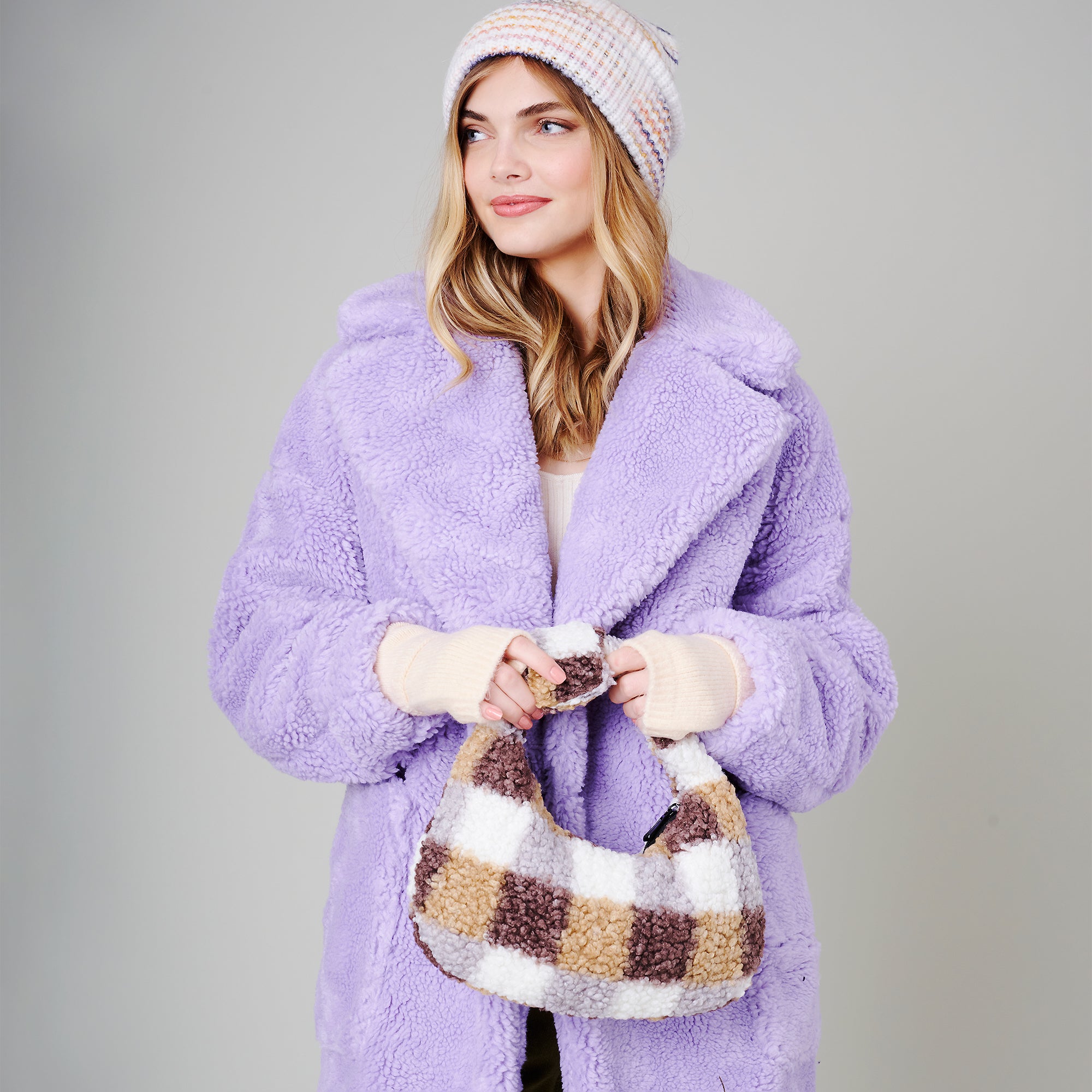 Plaid Teddy Shoulder Bag