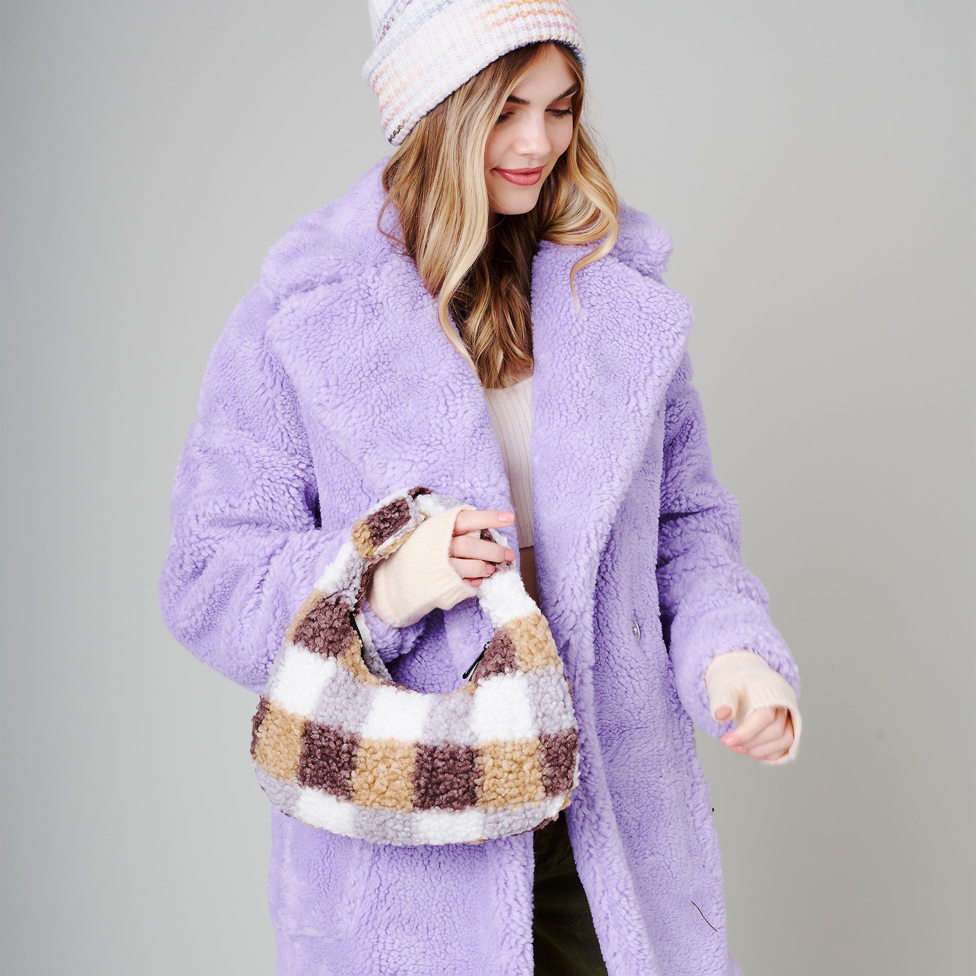 Plaid Teddy Shoulder Bag