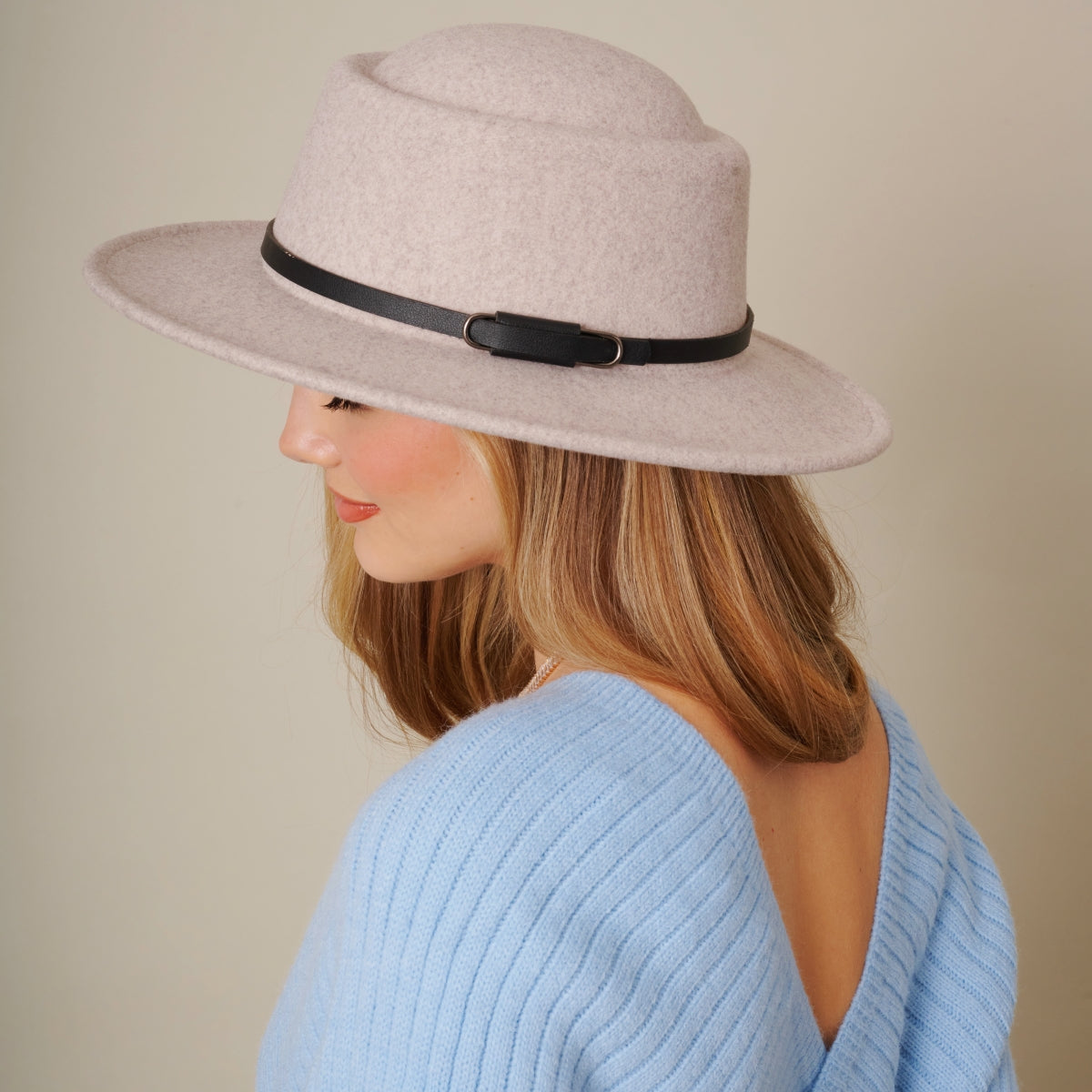 Double Buckle Leather Strap Fedora Hat