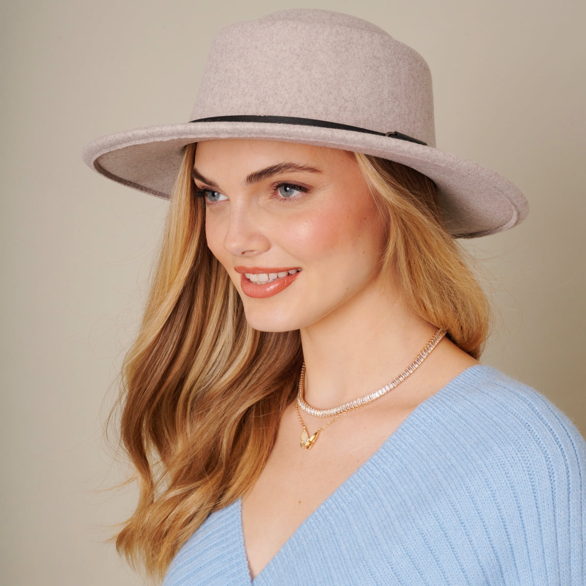Double Buckle Leather Strap Fedora Hat