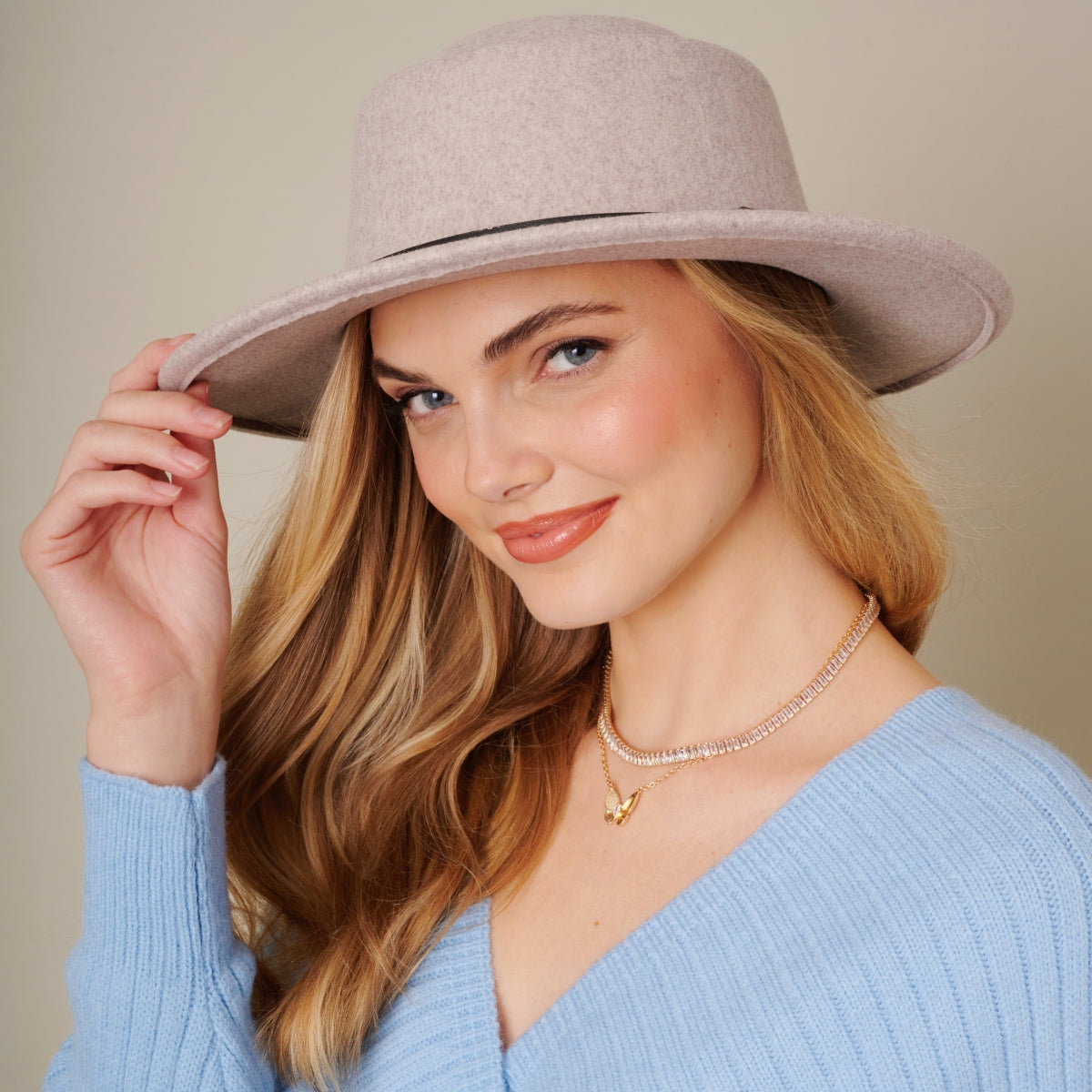 Double Buckle Leather Strap Fedora Hat