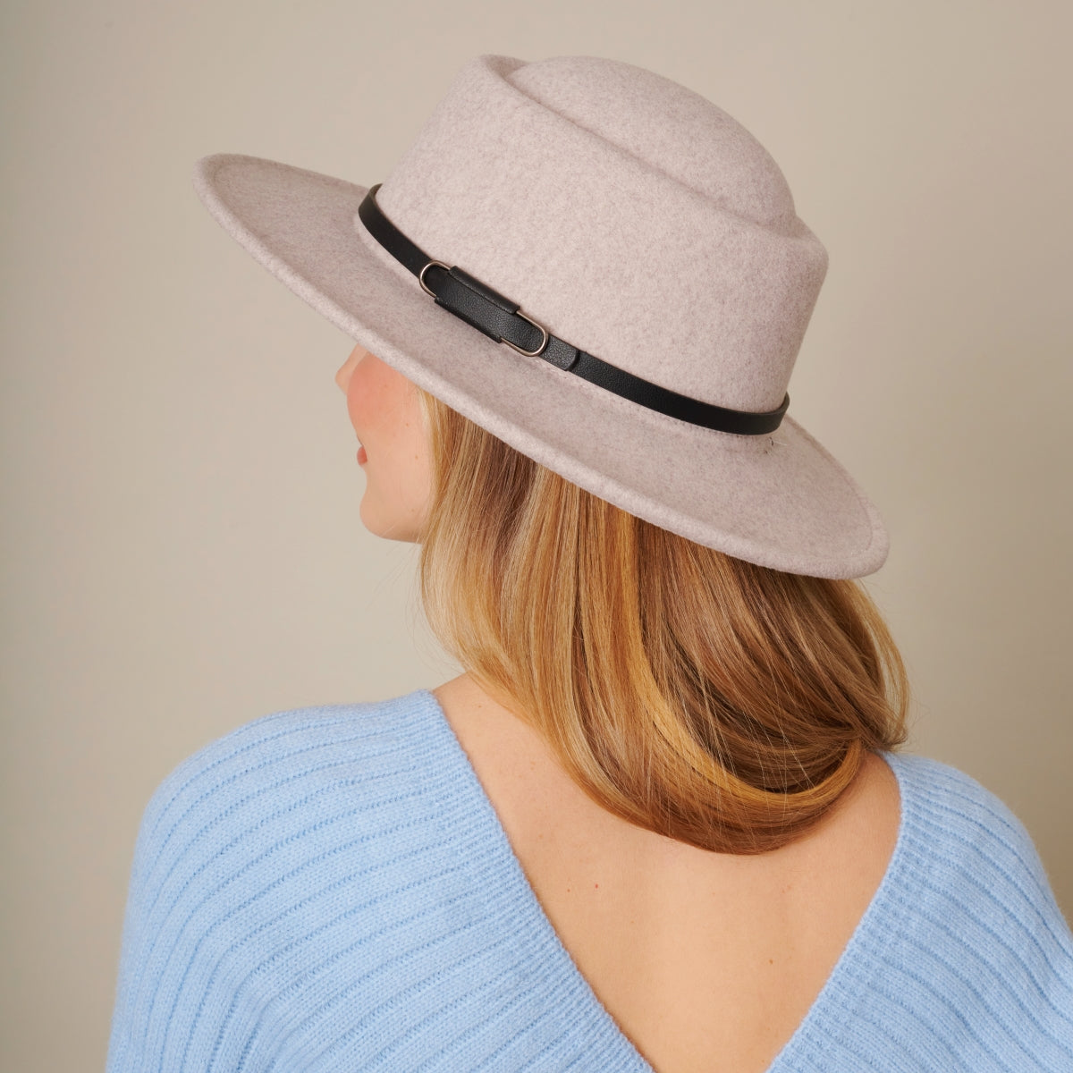 Double Buckle Leather Strap Fedora Hat