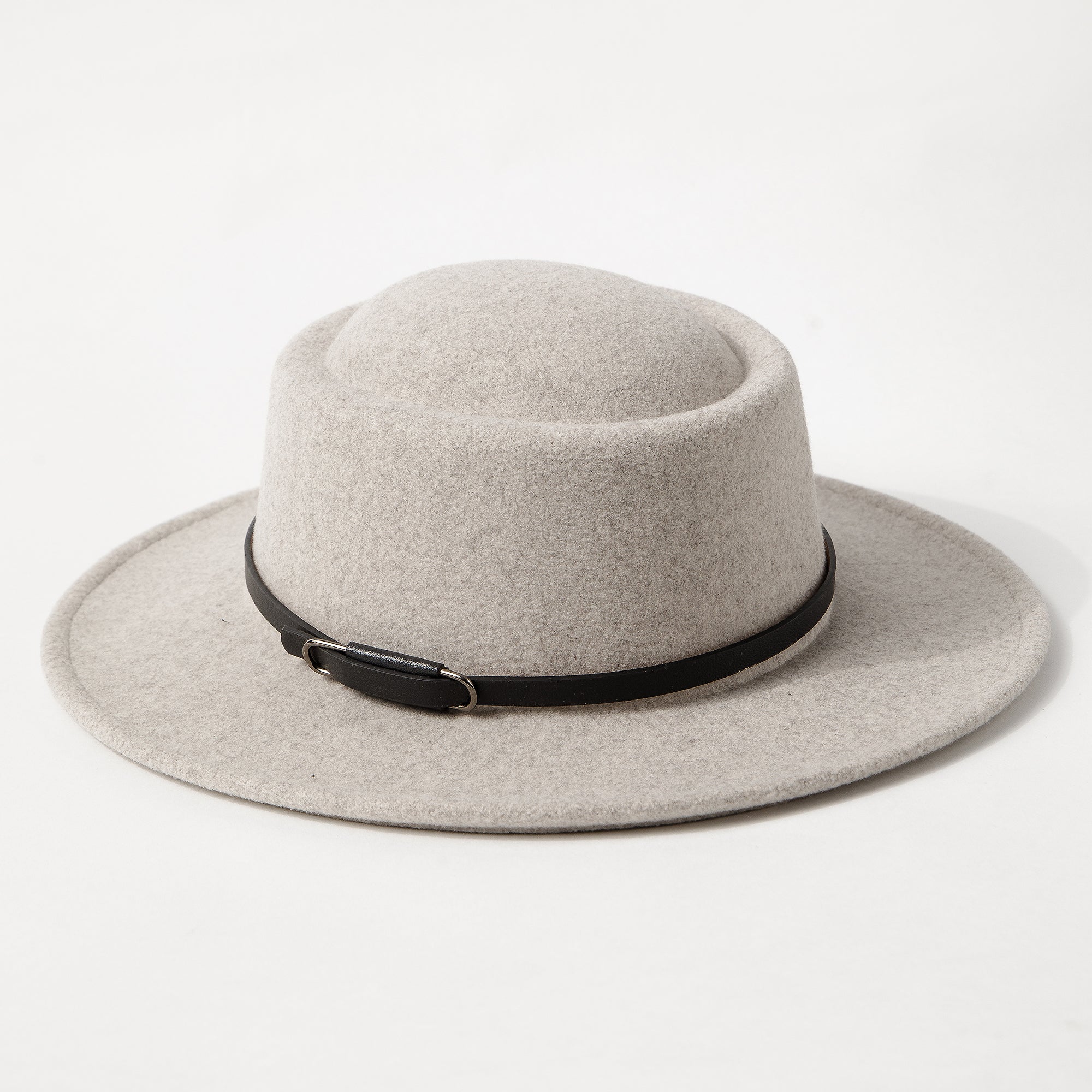 Double Buckle Leather Strap Fedora Hat