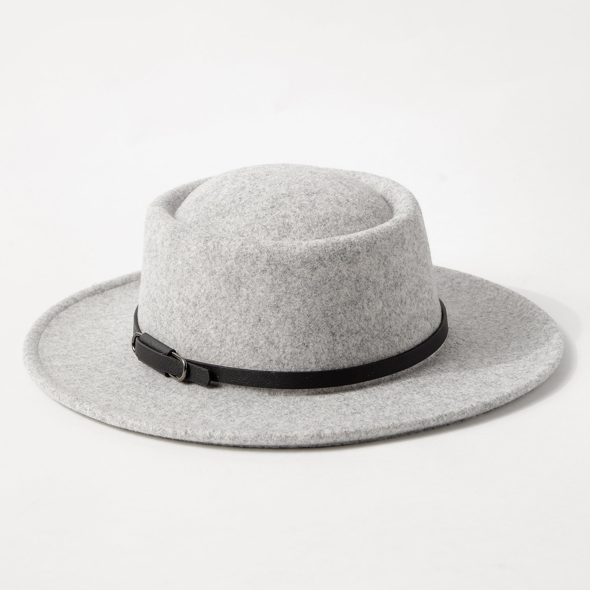 Double Buckle Leather Strap Fedora Hat