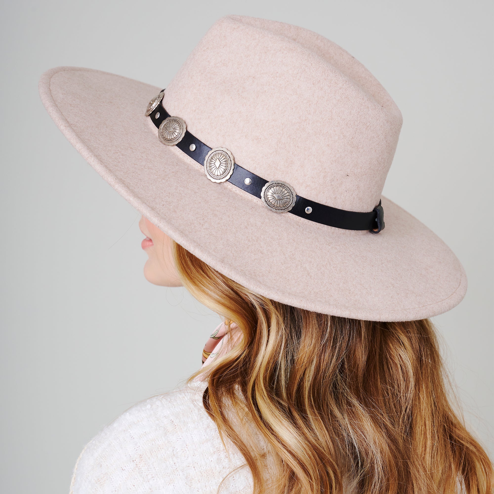 Concho Leather Strap Fedora Hat