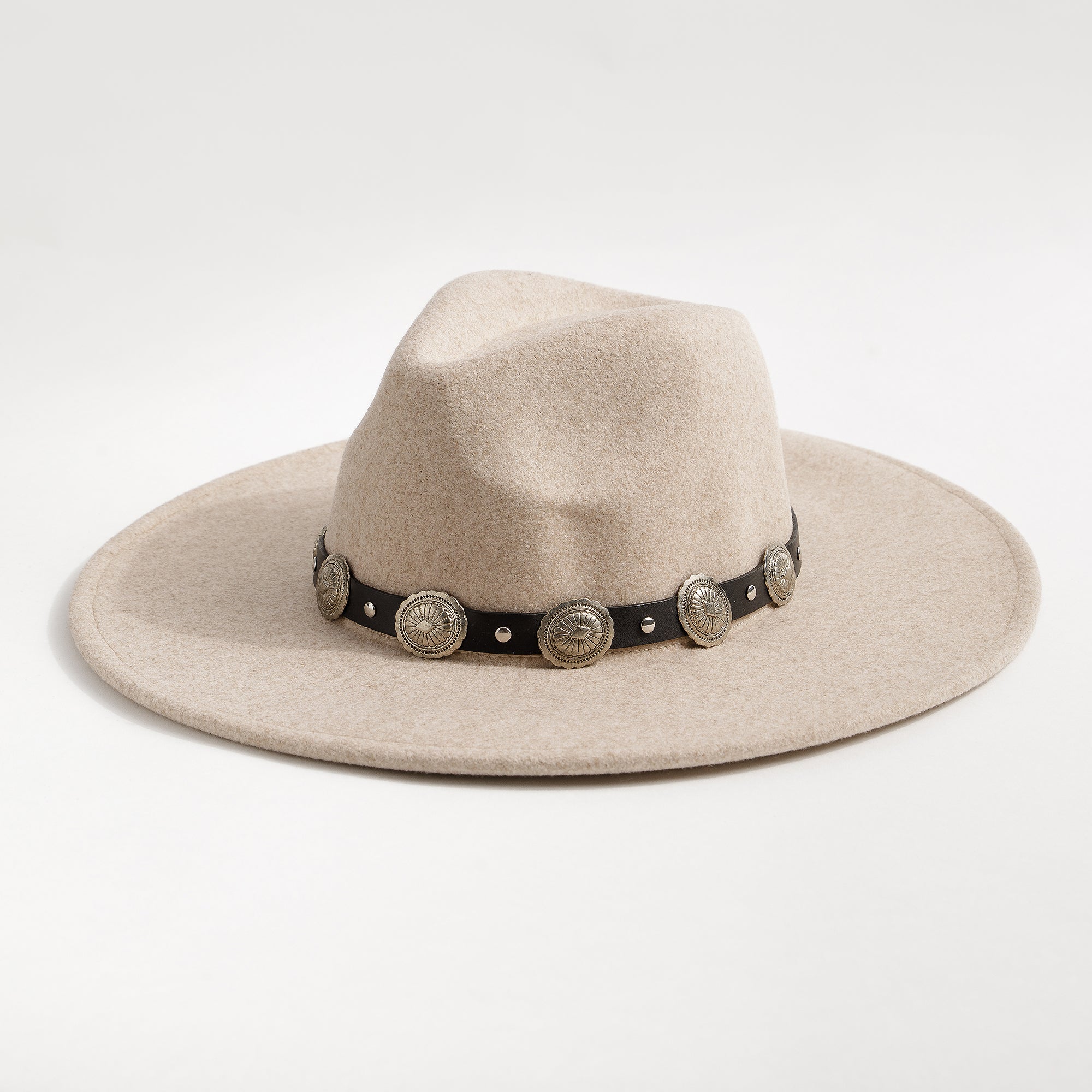 Concho Leather Strap Fedora Hat