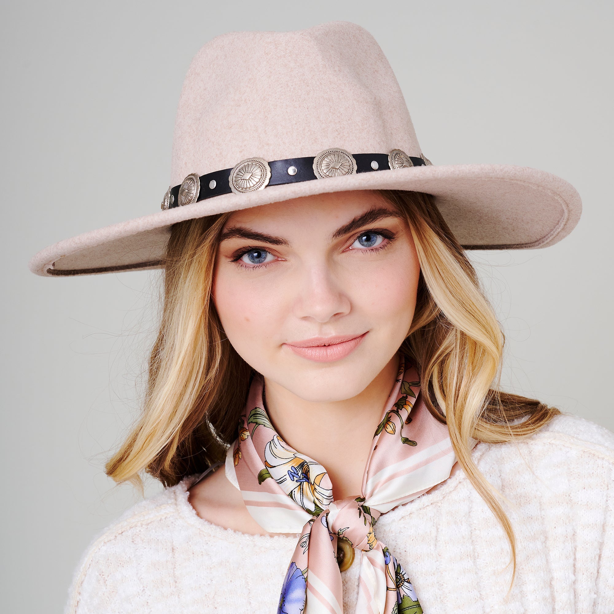 Concho Leather Strap Fedora Hat