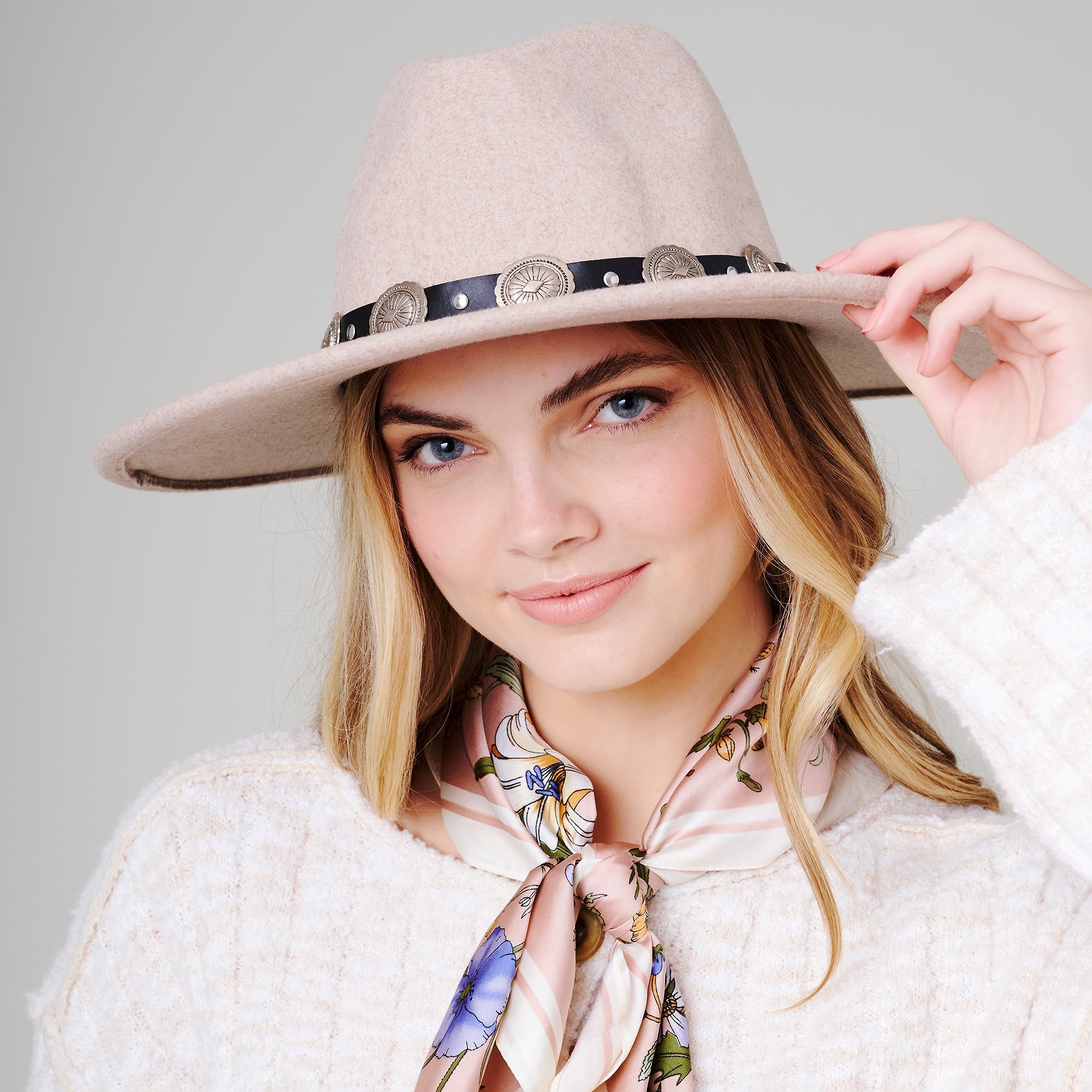 Concho Leather Strap Fedora Hat