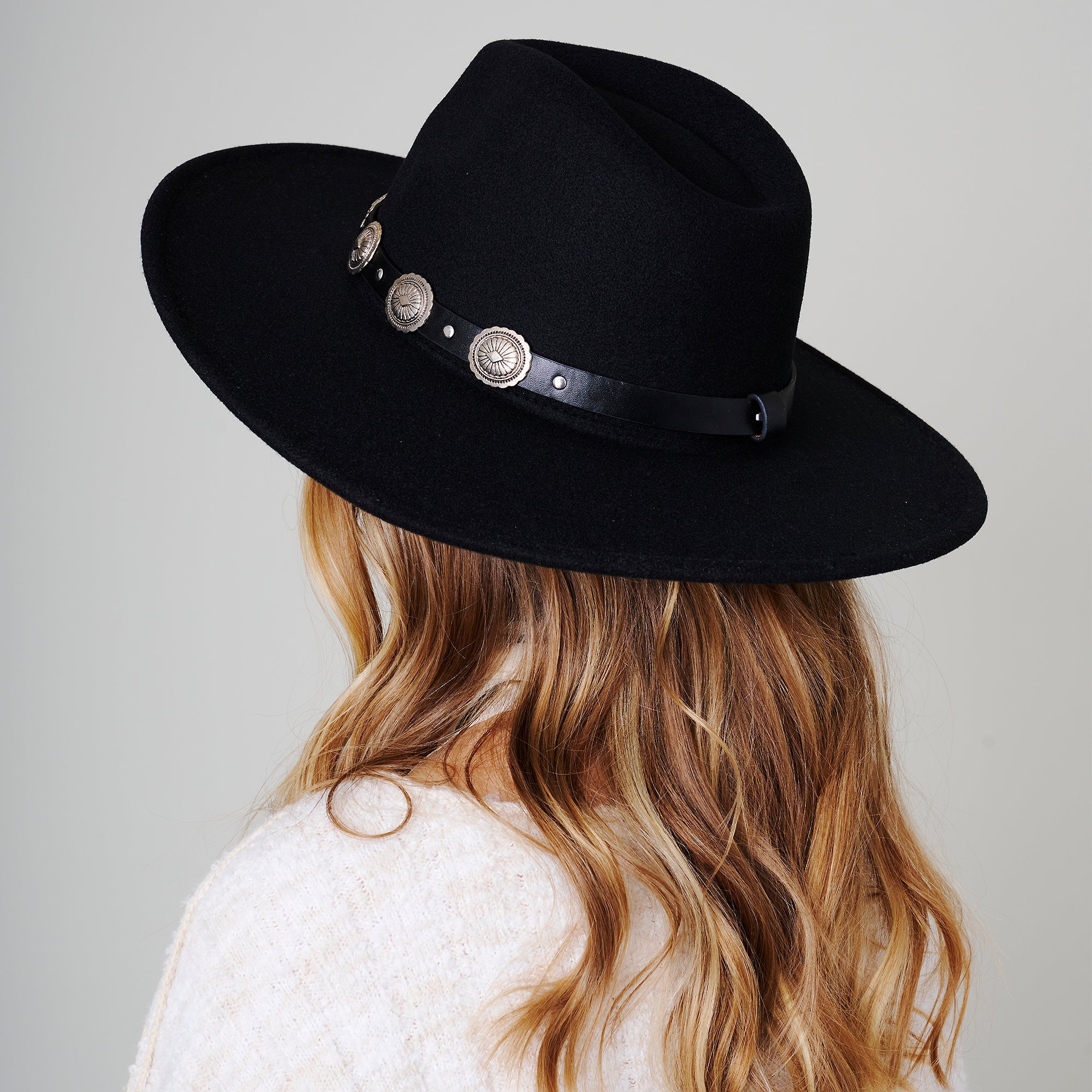 Concho Leather Strap Fedora Hat