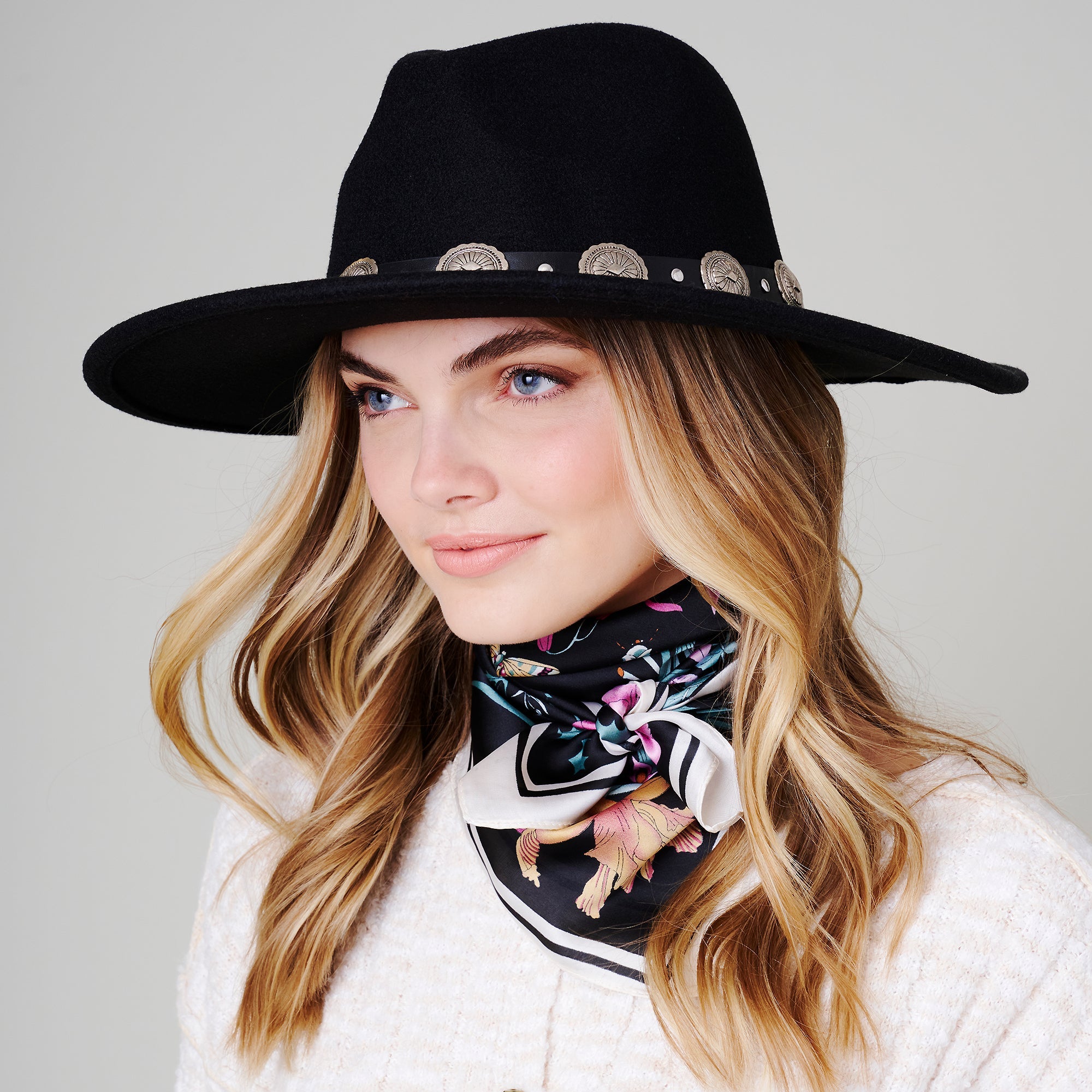 Concho Leather Strap Fedora Hat