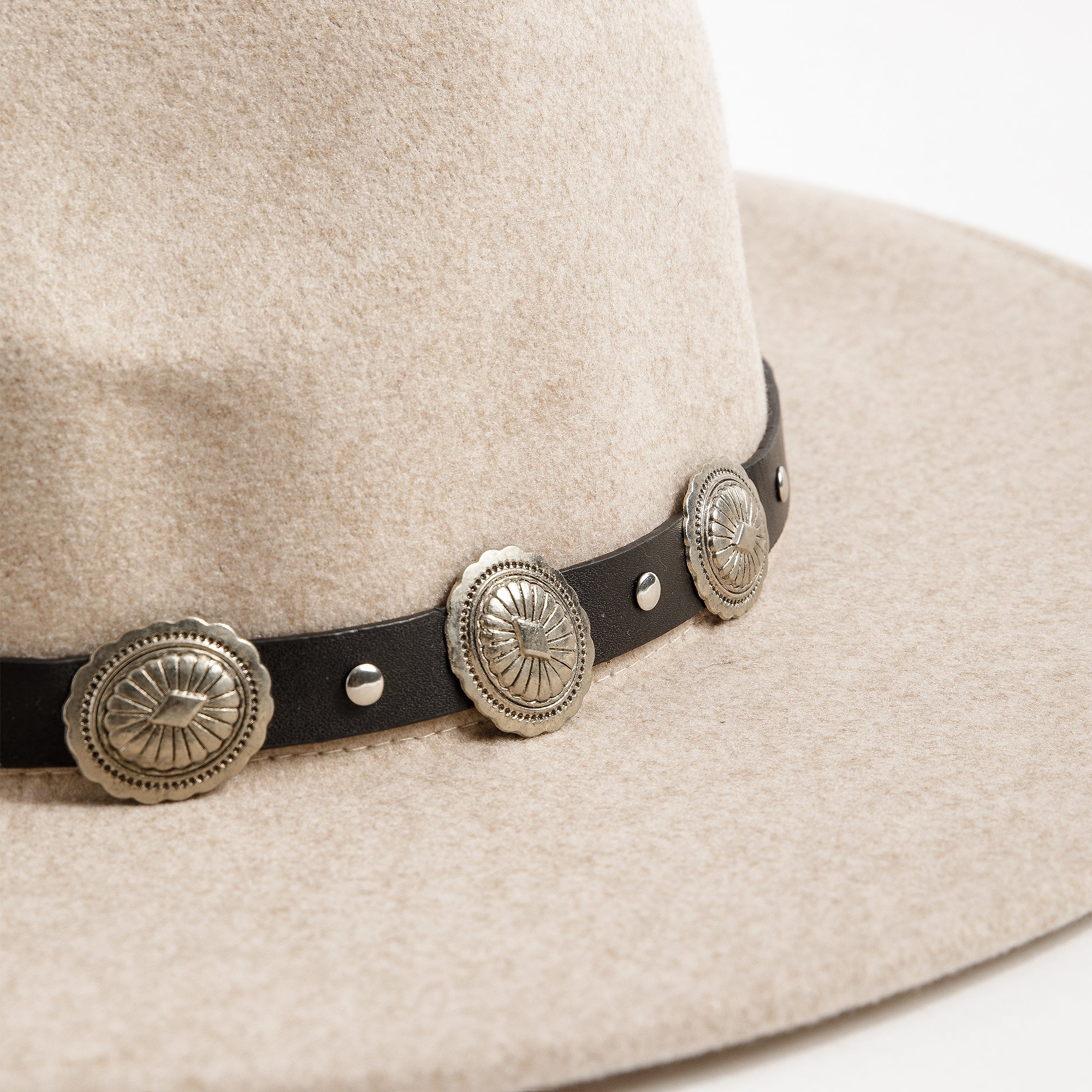 Concho Leather Strap Fedora Hat
