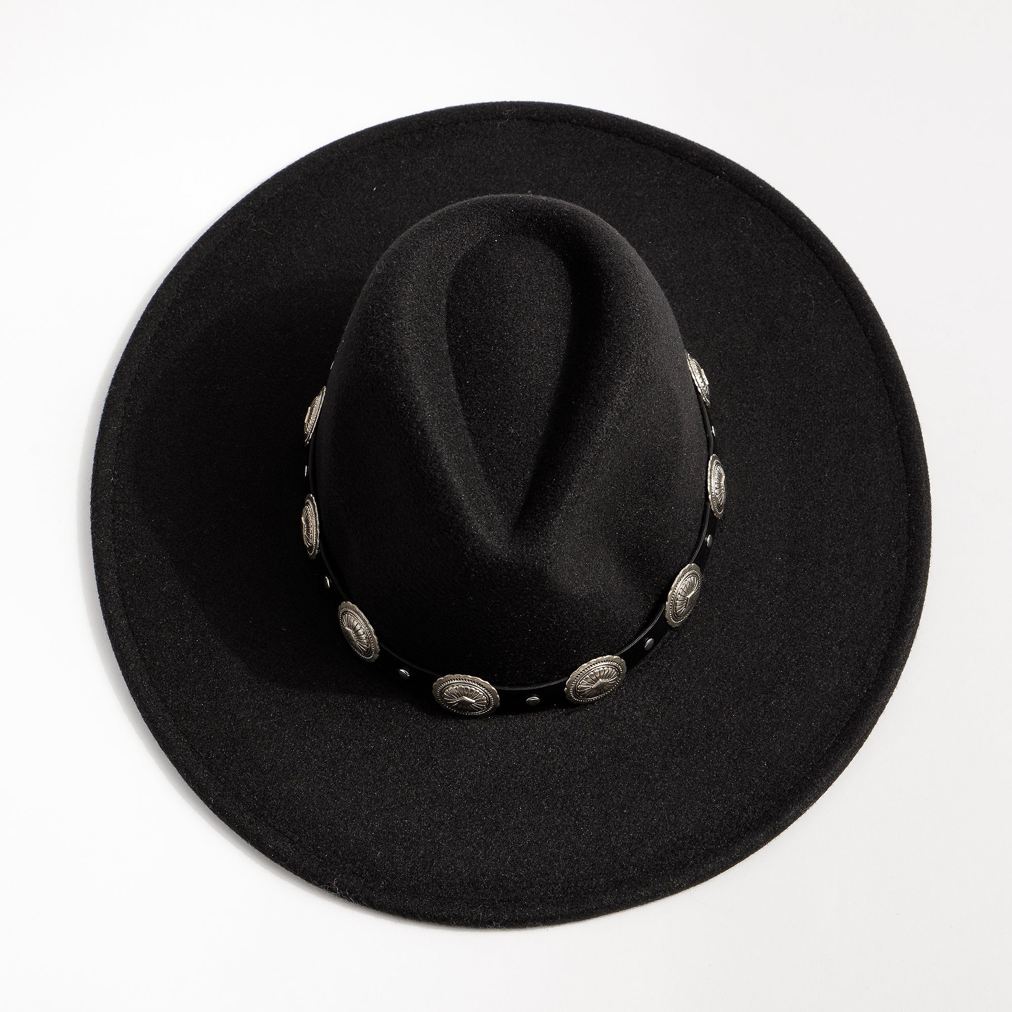 Concho Leather Strap Fedora Hat