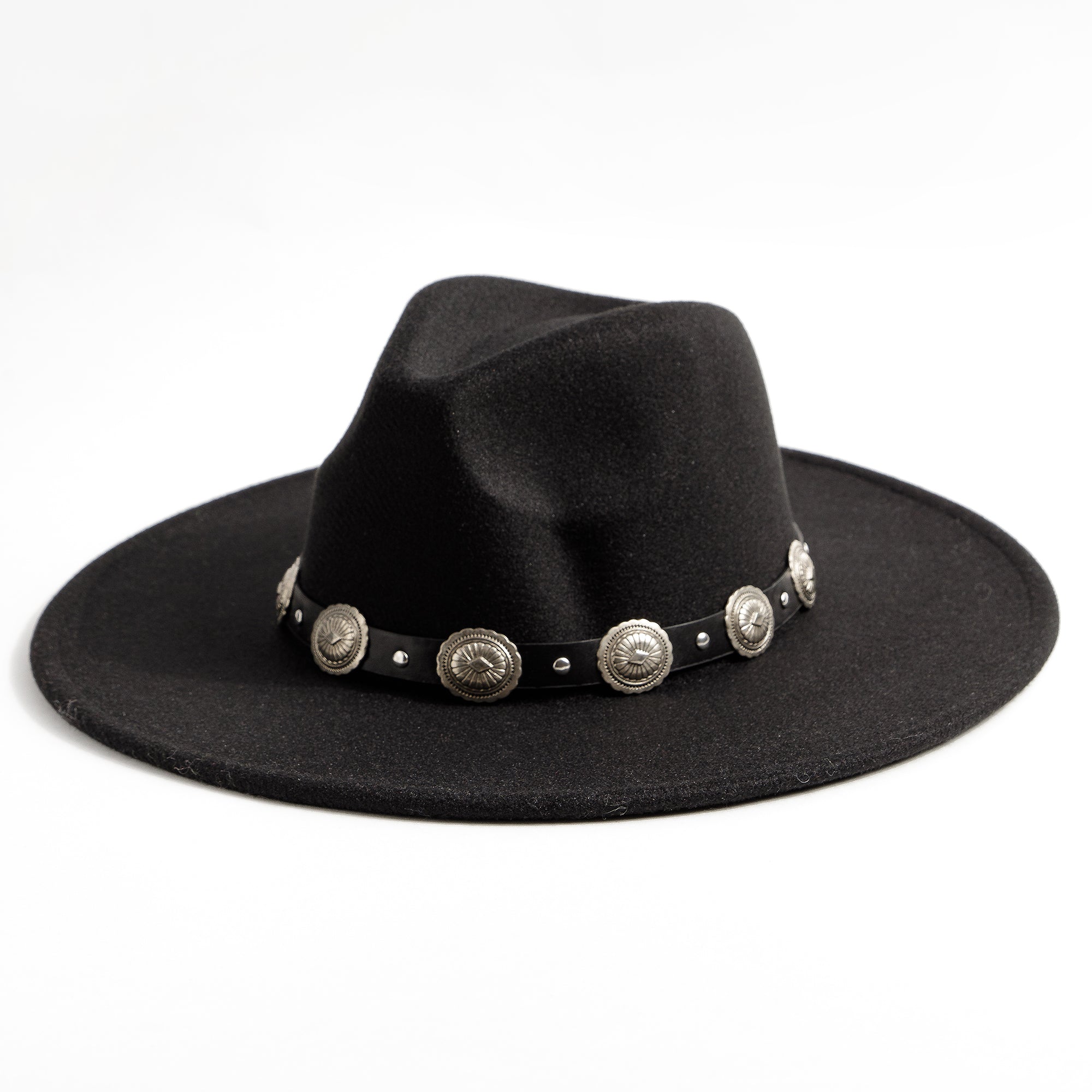 Concho Leather Strap Fedora Hat