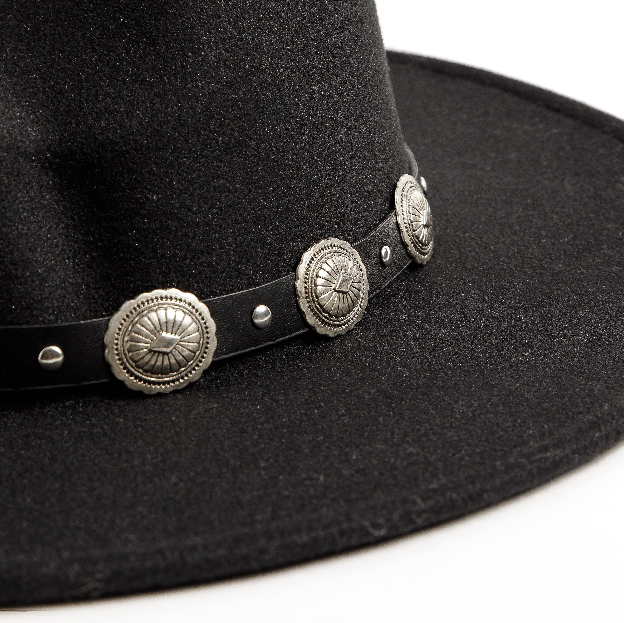 Concho Leather Strap Fedora Hat