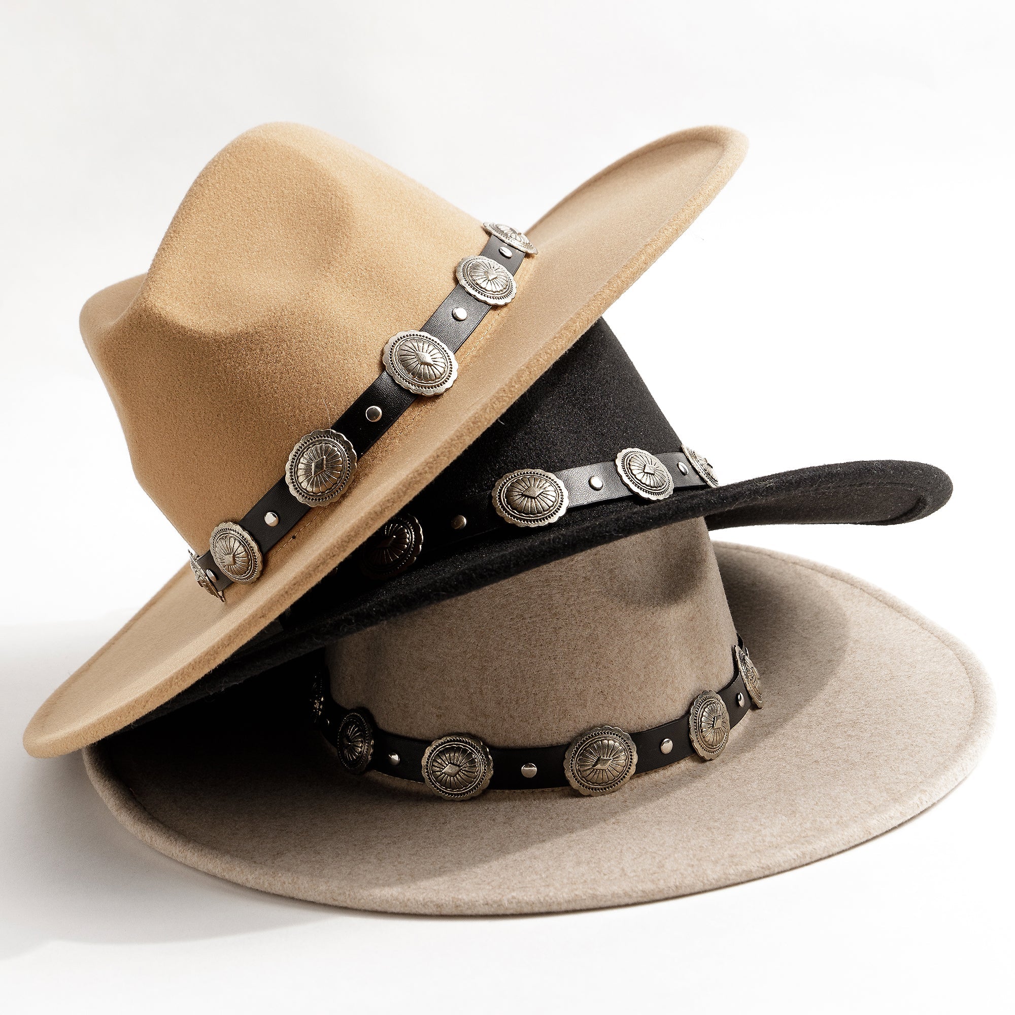 Concho Leather Strap Fedora Hat