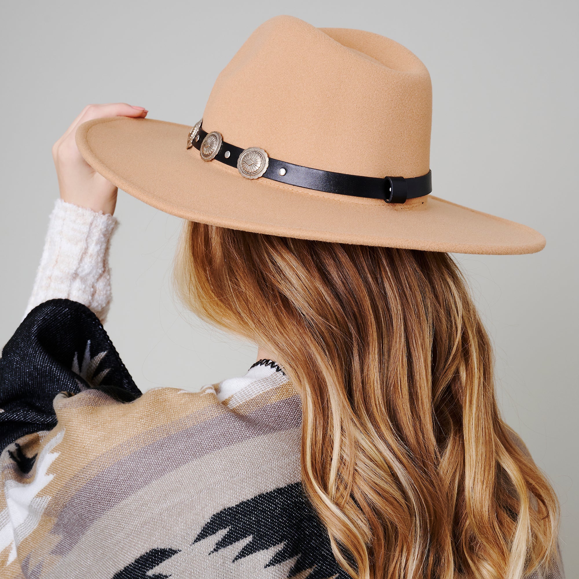 Concho Leather Strap Fedora Hat