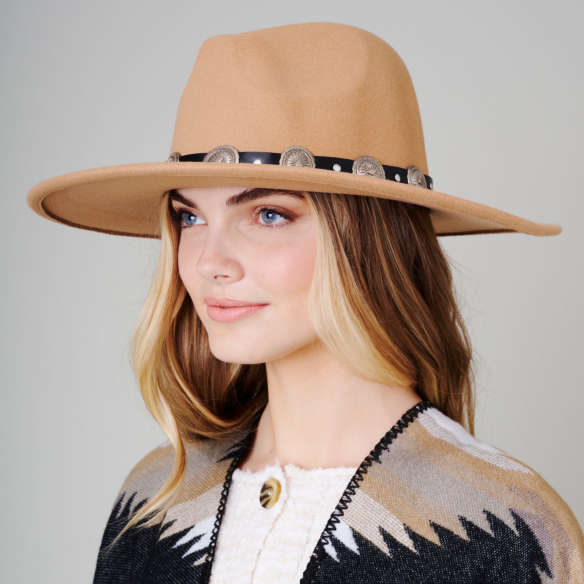 Concho Leather Strap Fedora Hat