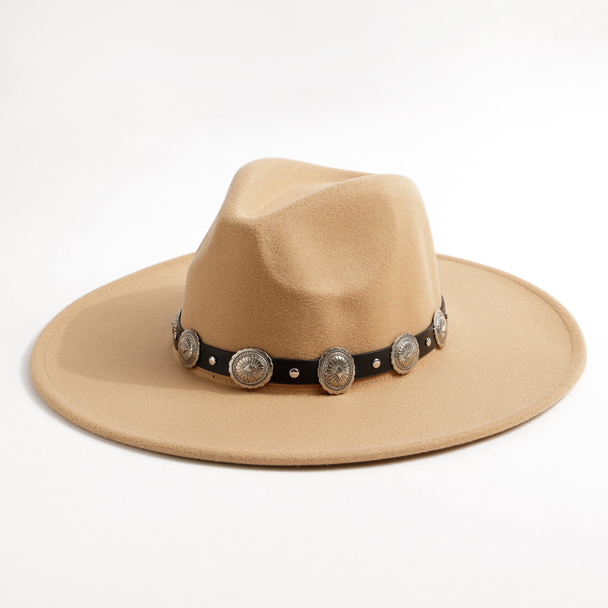 Concho Leather Strap Fedora Hat