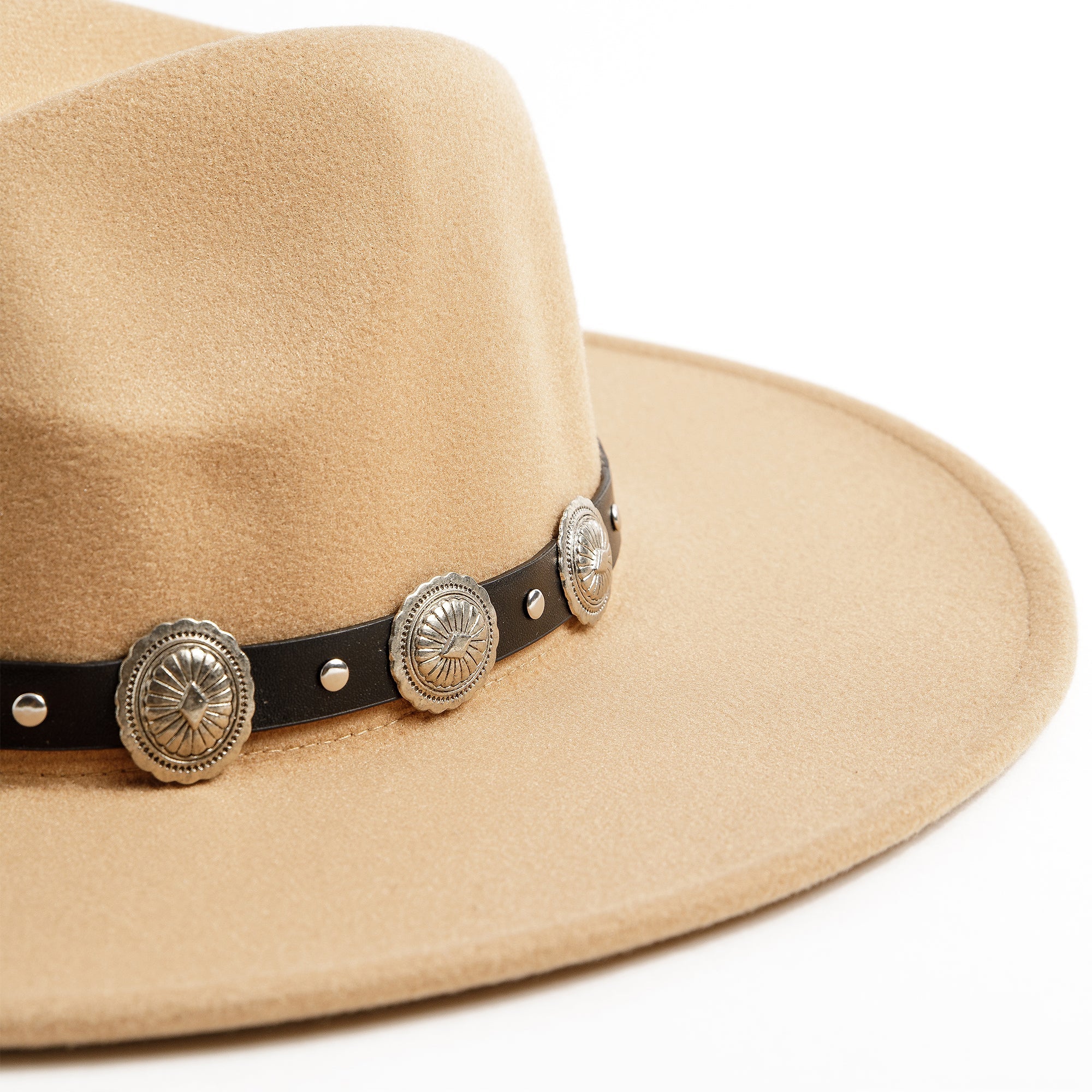 Concho Leather Strap Fedora Hat