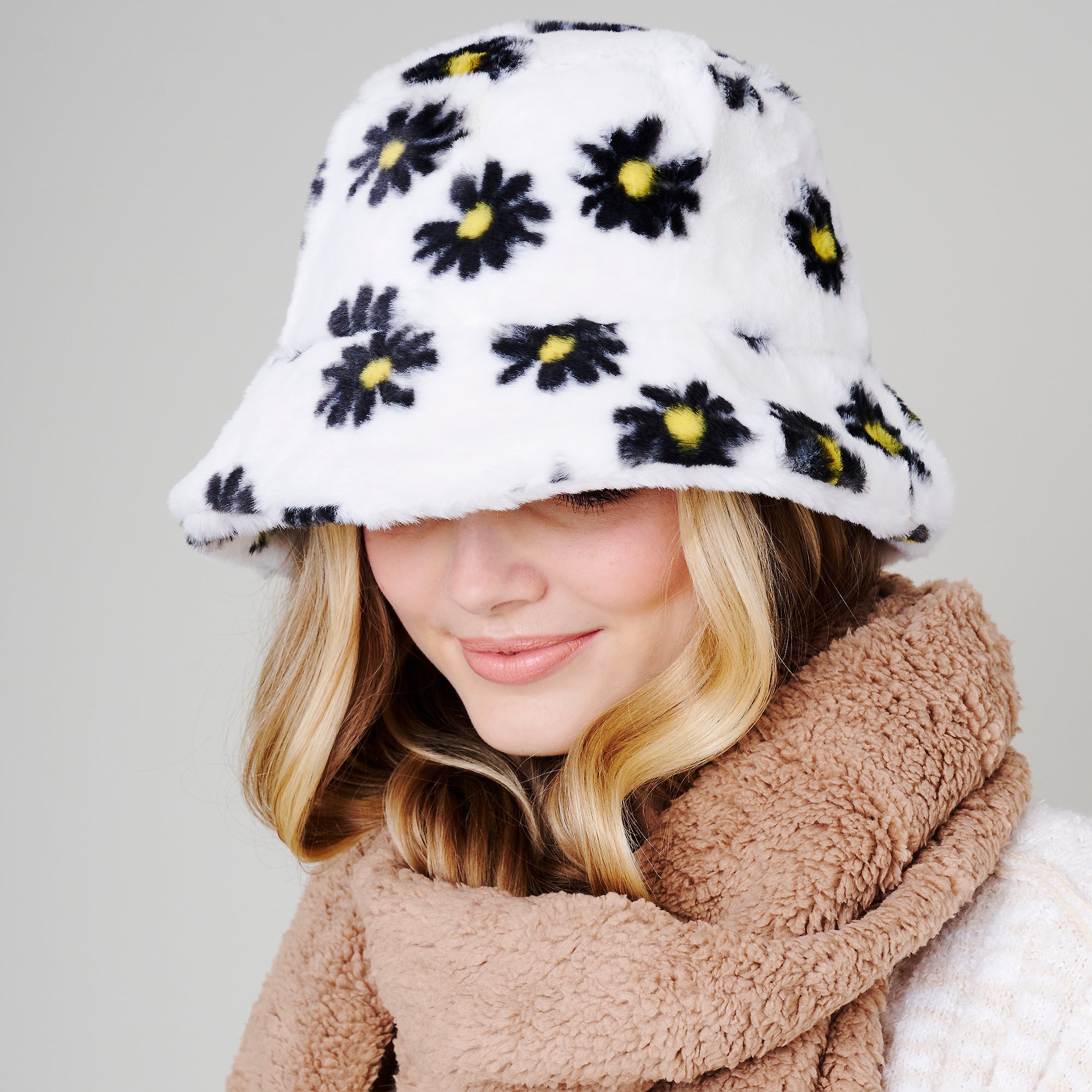Floral Faux Fur Bucket Hat