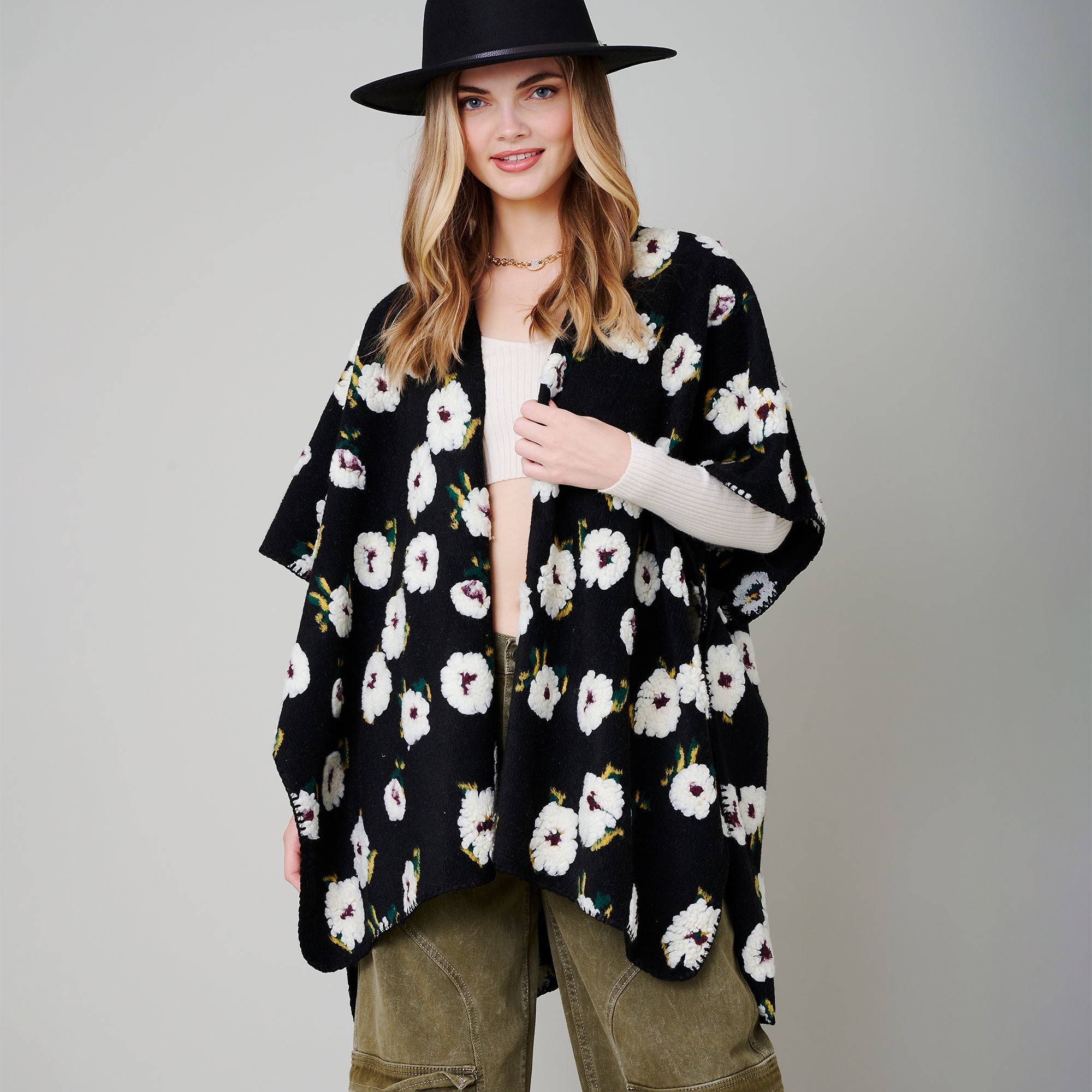 Floral Print Poncho