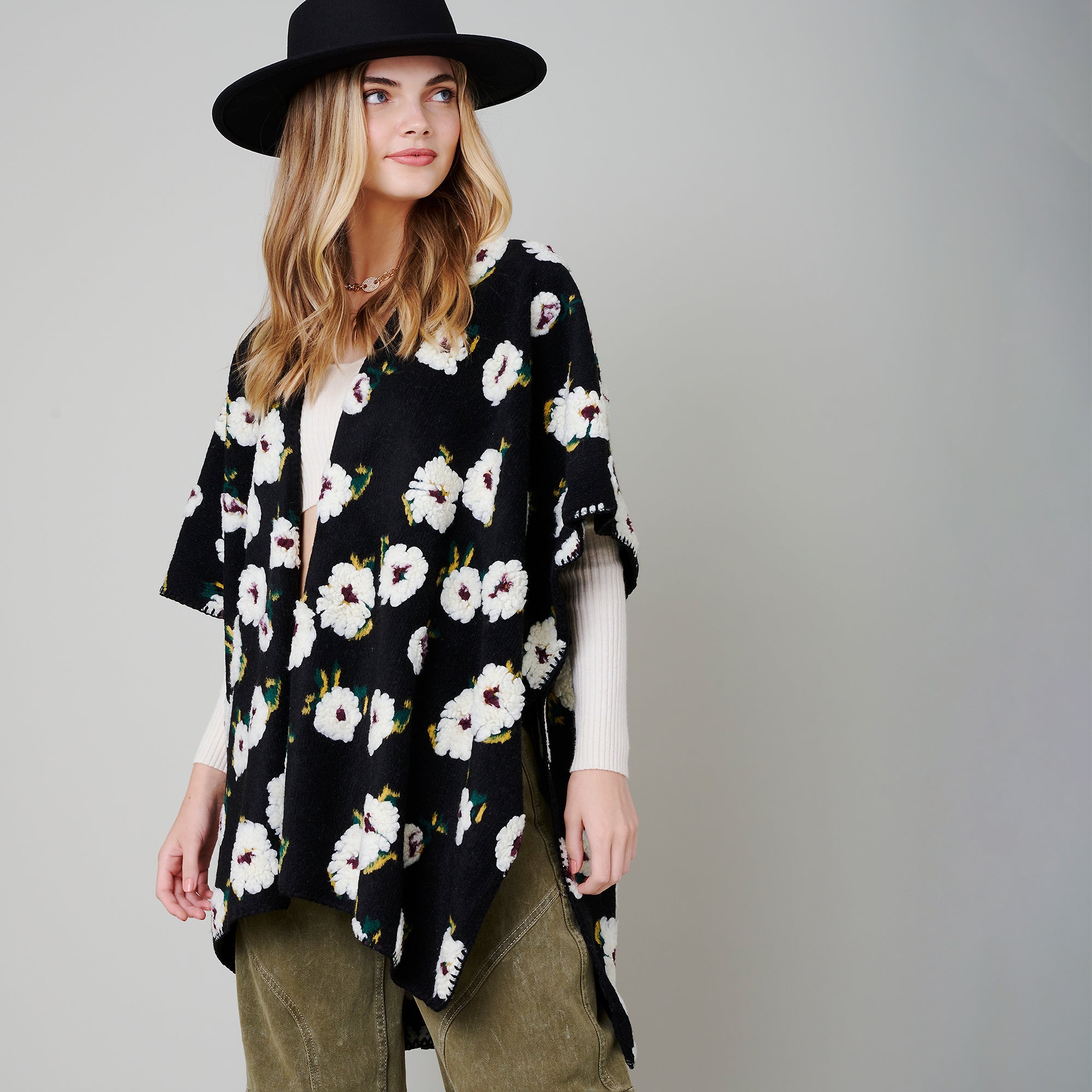 Floral Print Poncho