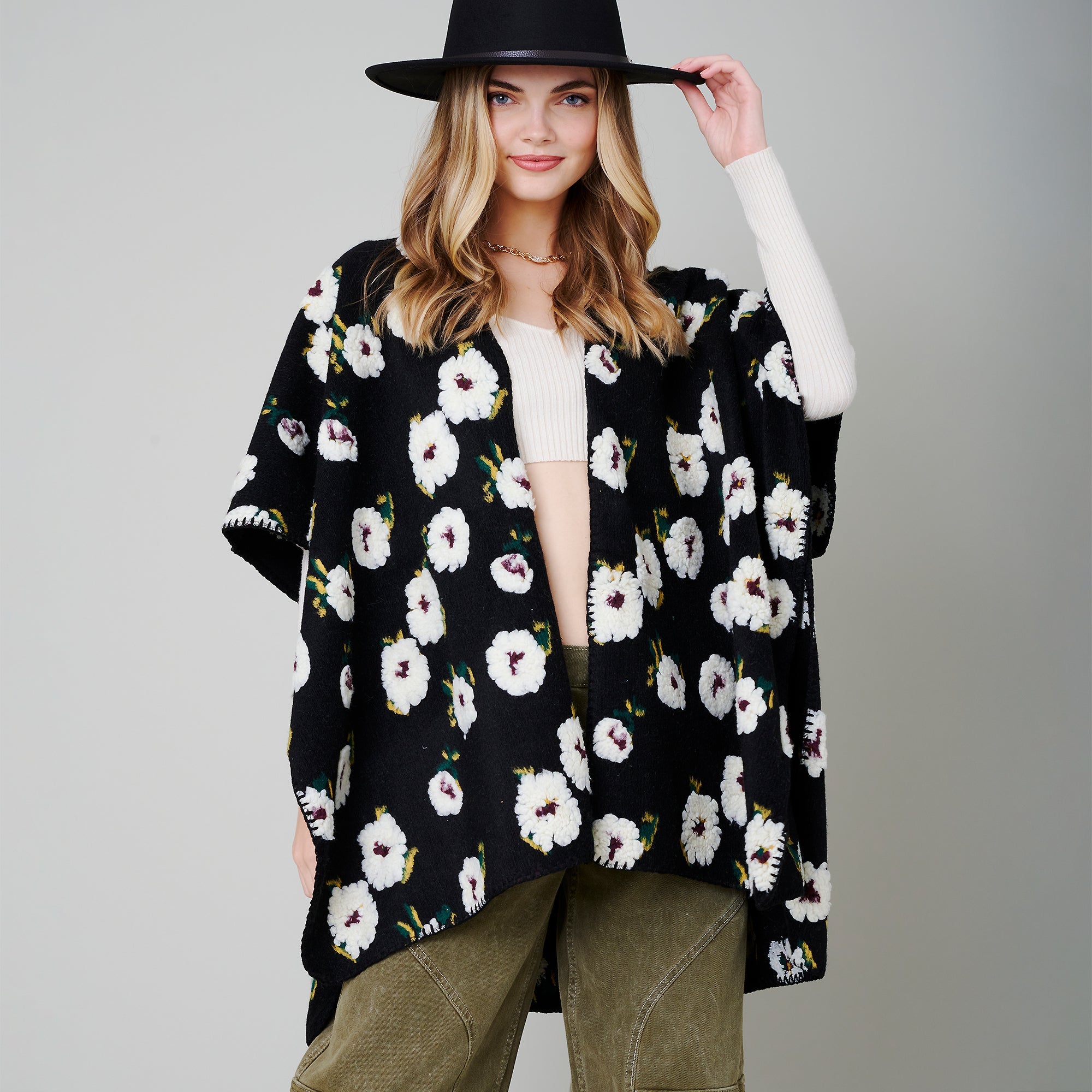 Floral Print Poncho