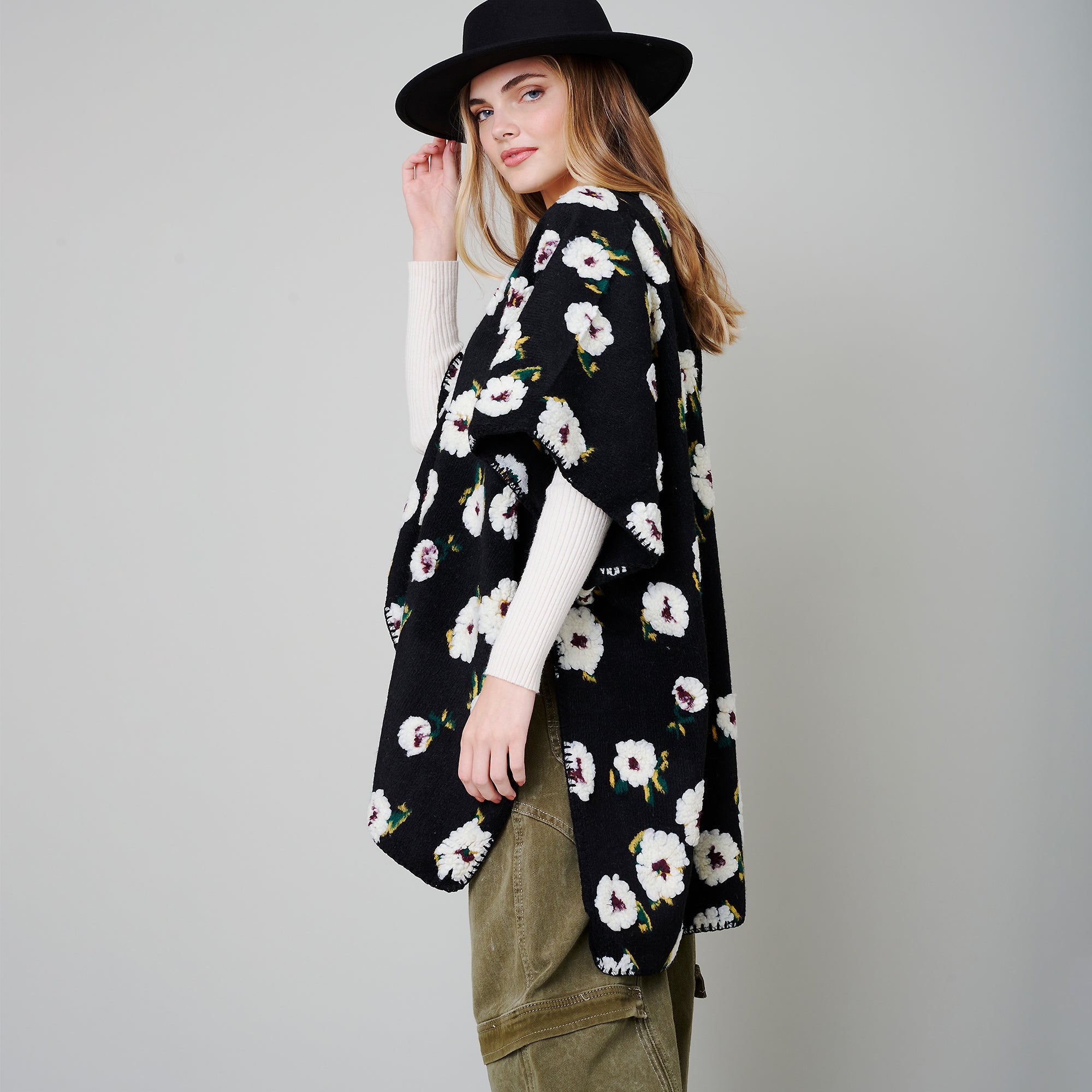 Floral Print Poncho