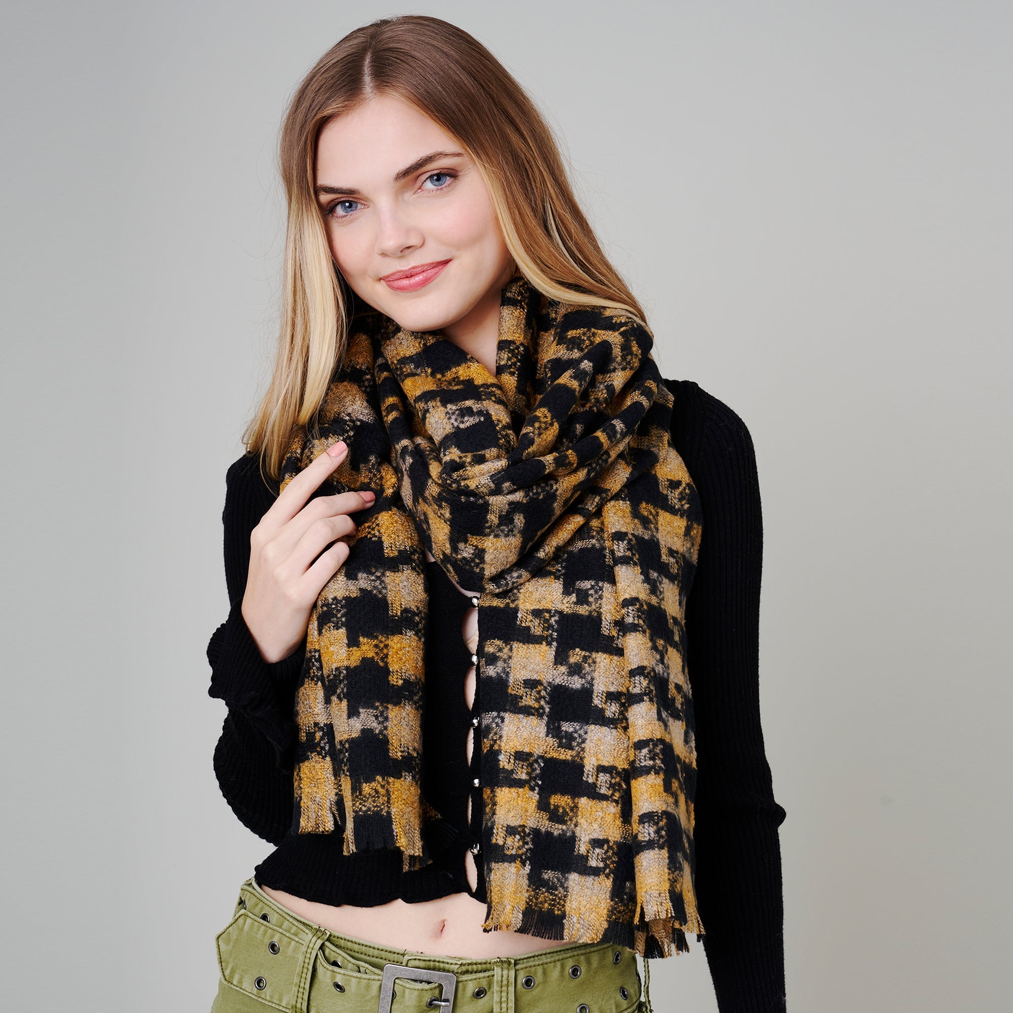 Houndstooth Print Soft Oblong Scarf