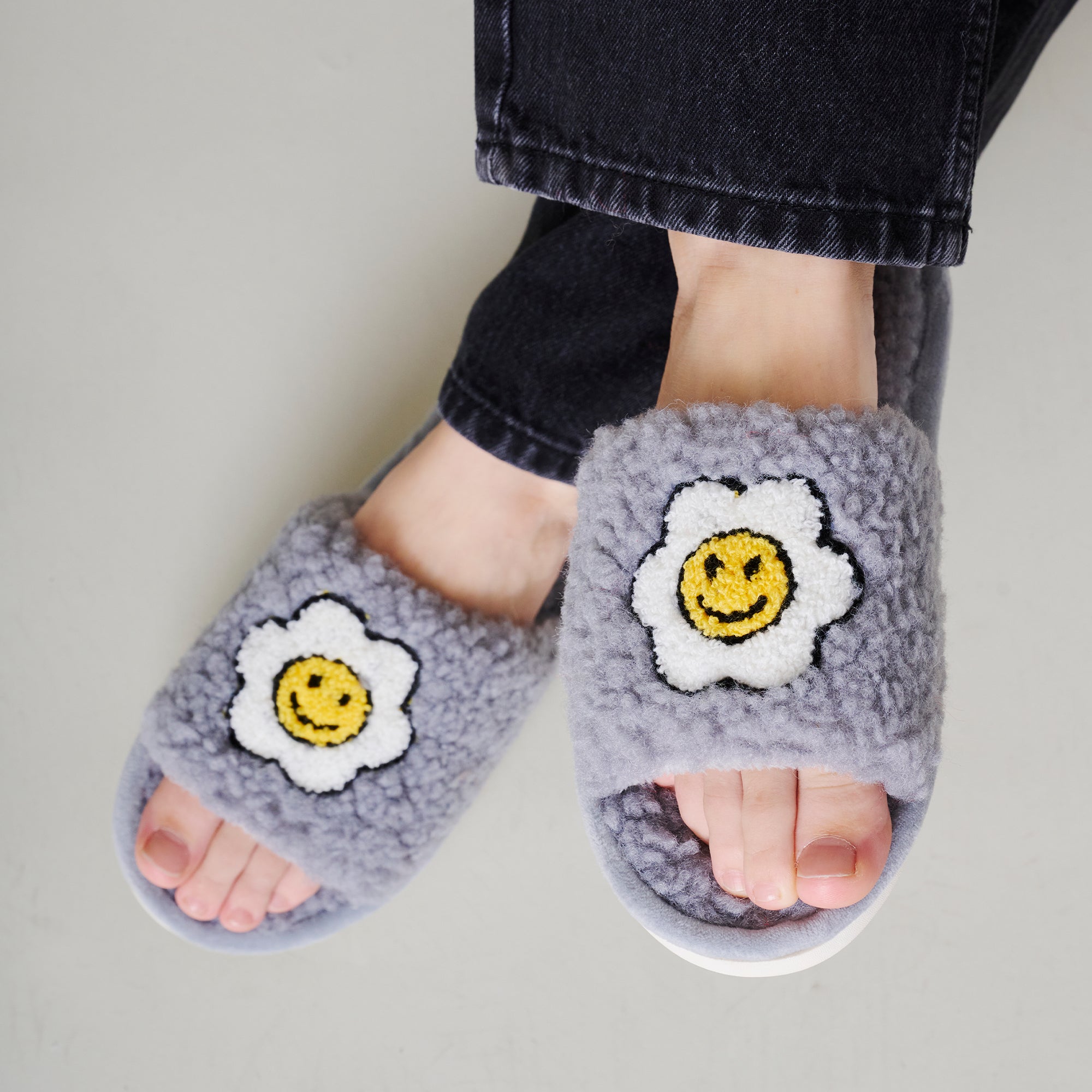 Floral Smile Faux Fur Slippers