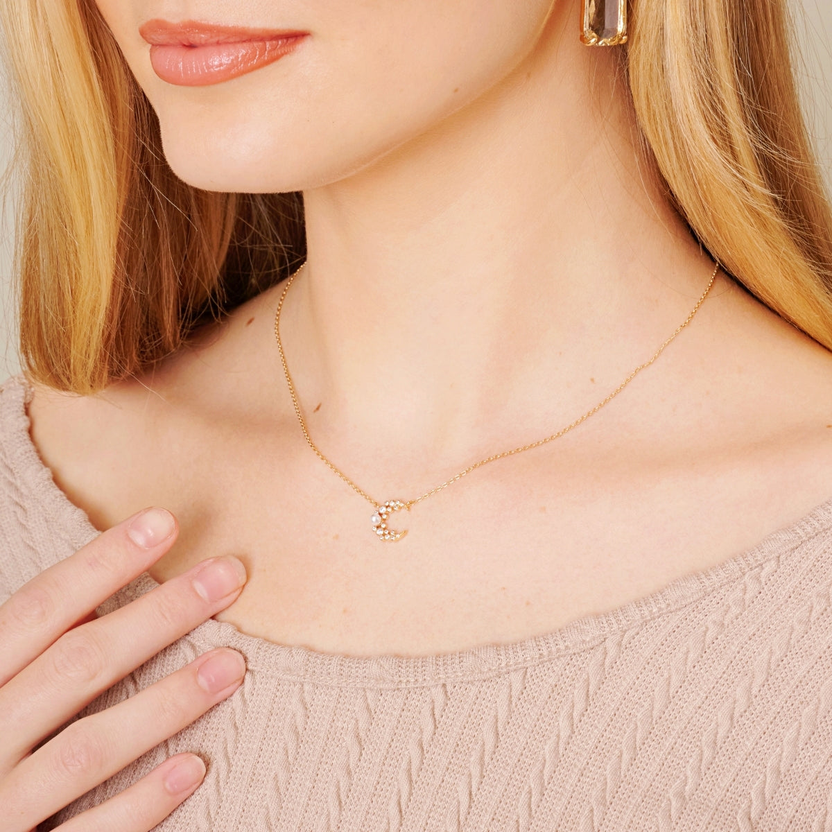 Moon Pearl Charm Necklace