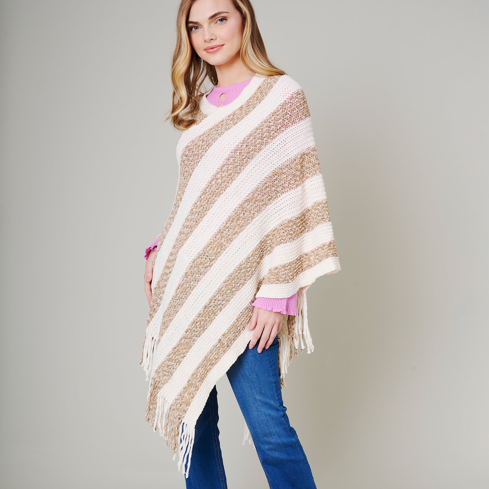 Stripe Fringe Poncho