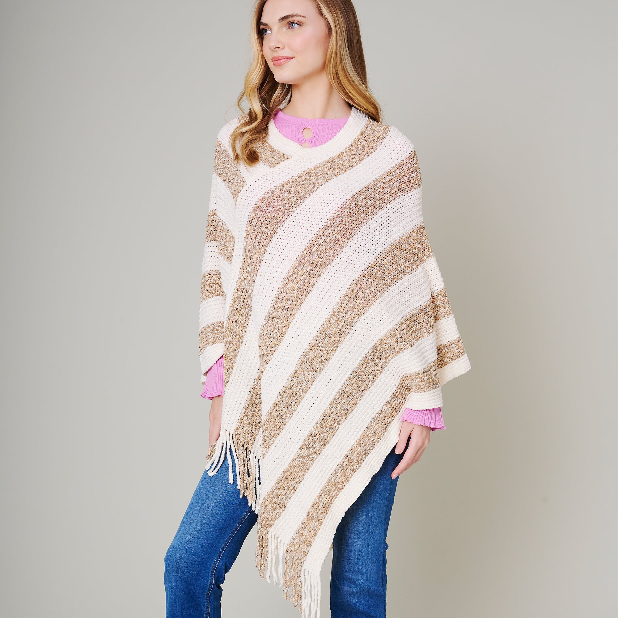 Stripe Fringe Poncho