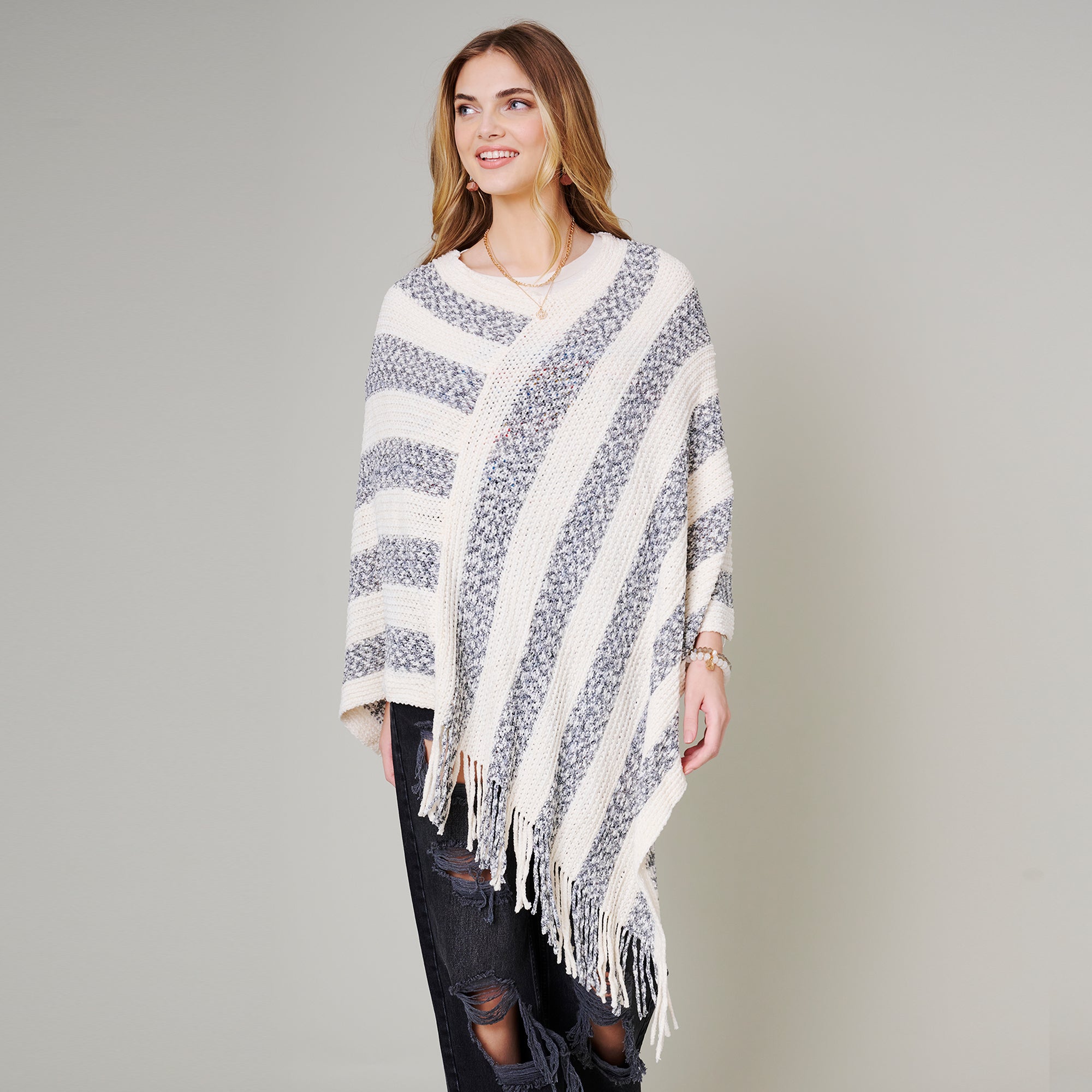 Stripe Fringe Poncho