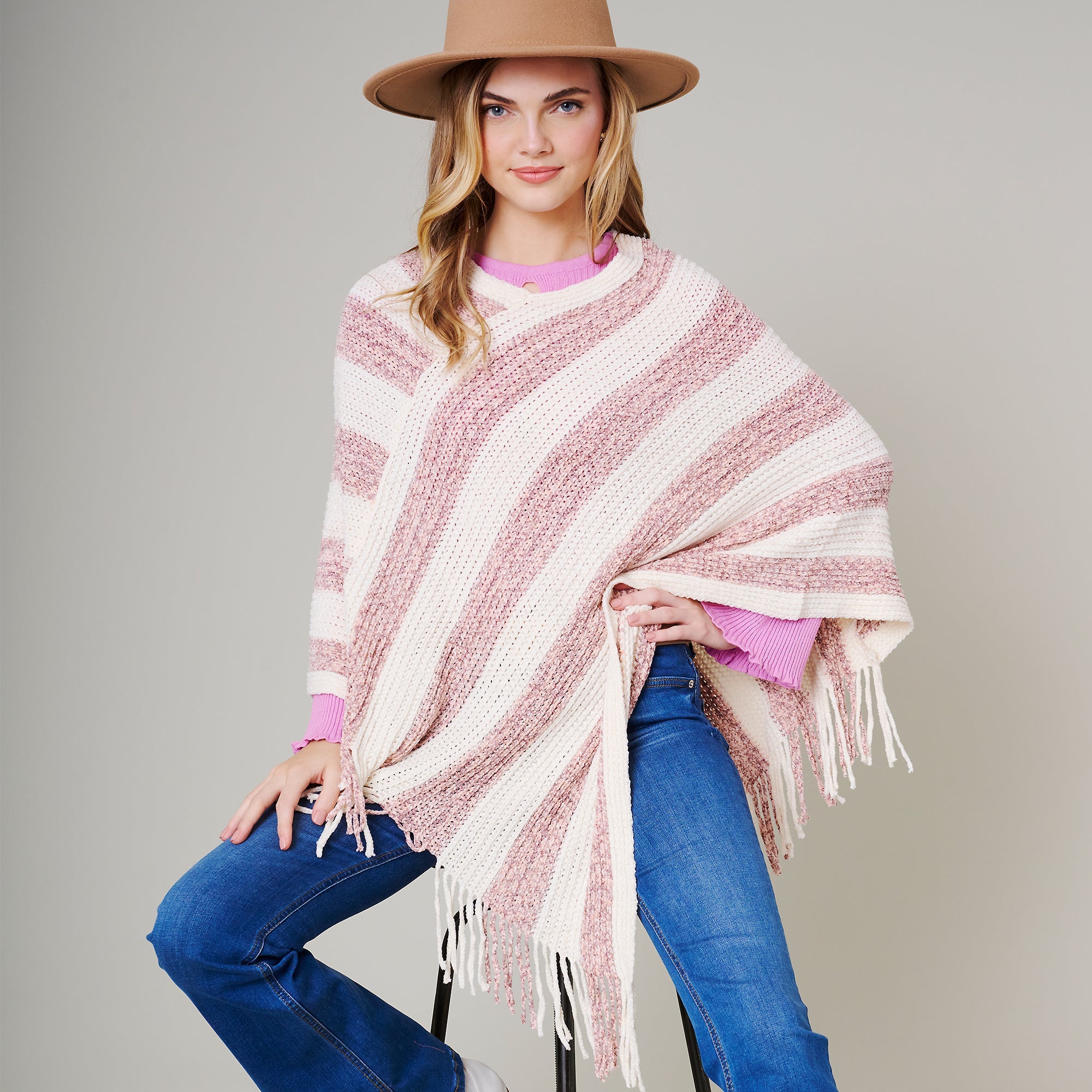 Stripe Fringe Poncho