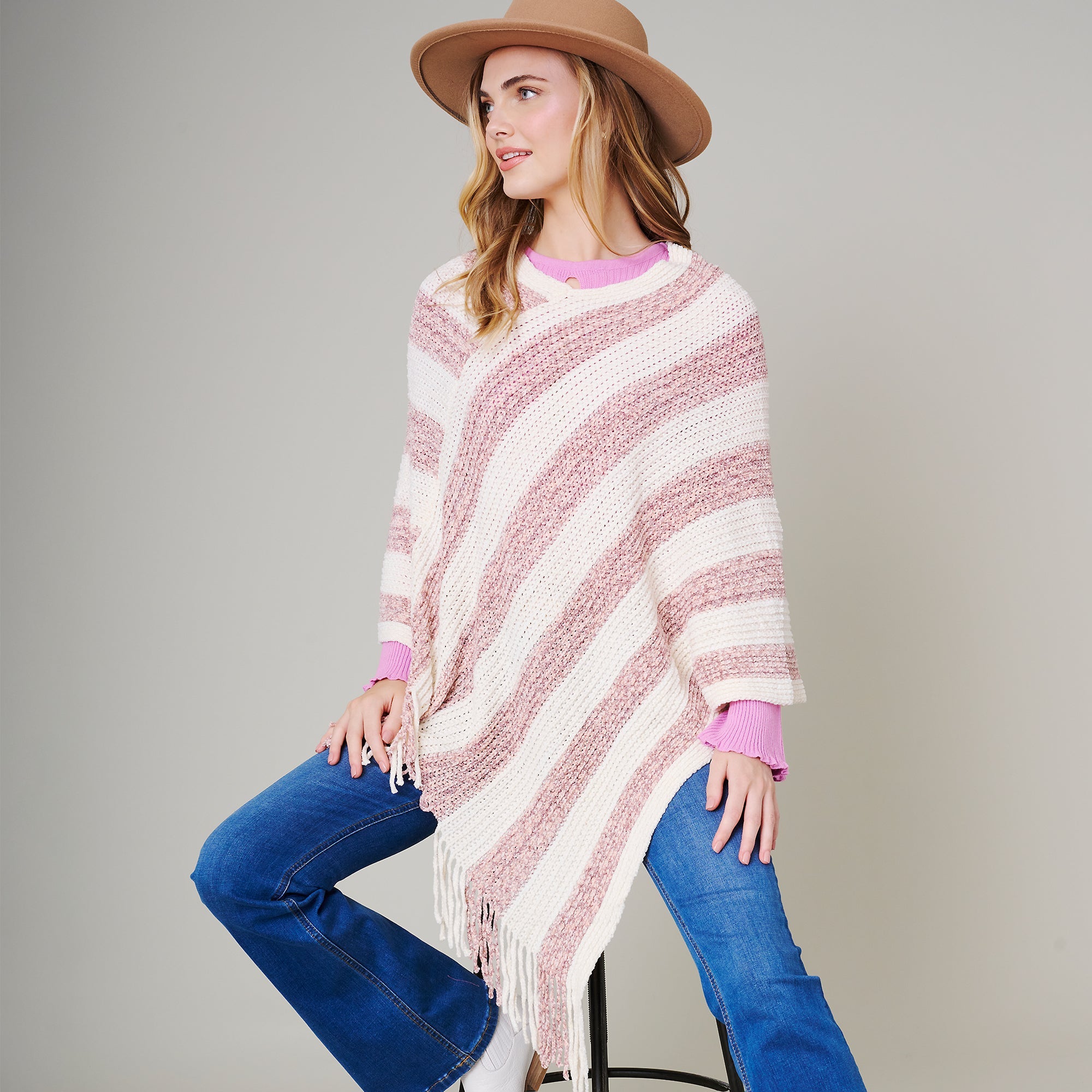 Stripe Fringe Poncho