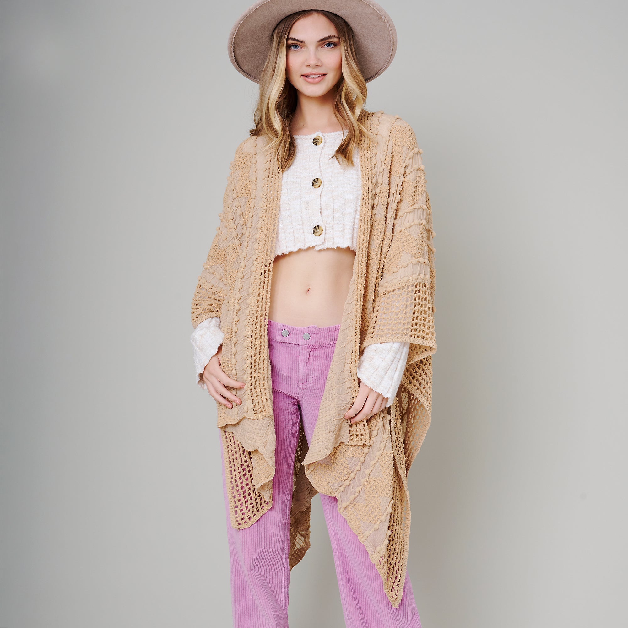 Pom Pom Textured Poncho