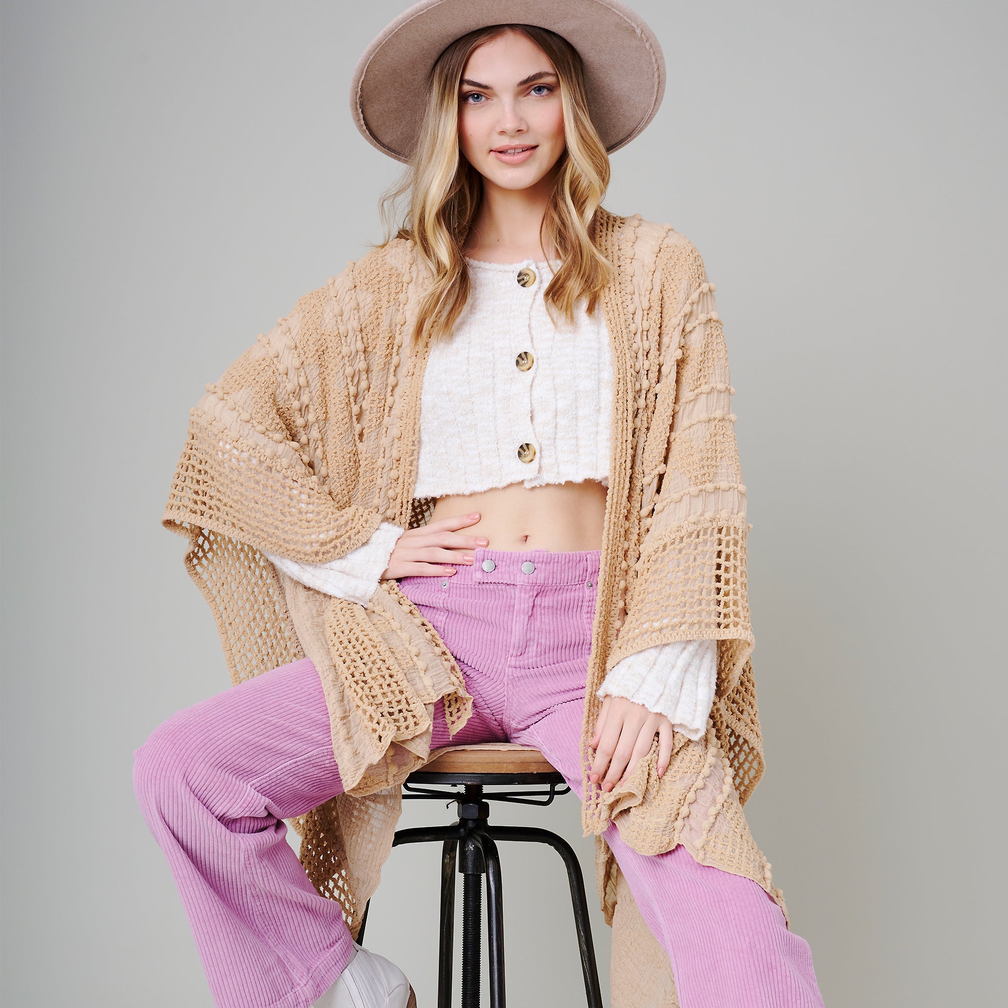 Pom Pom Textured Poncho