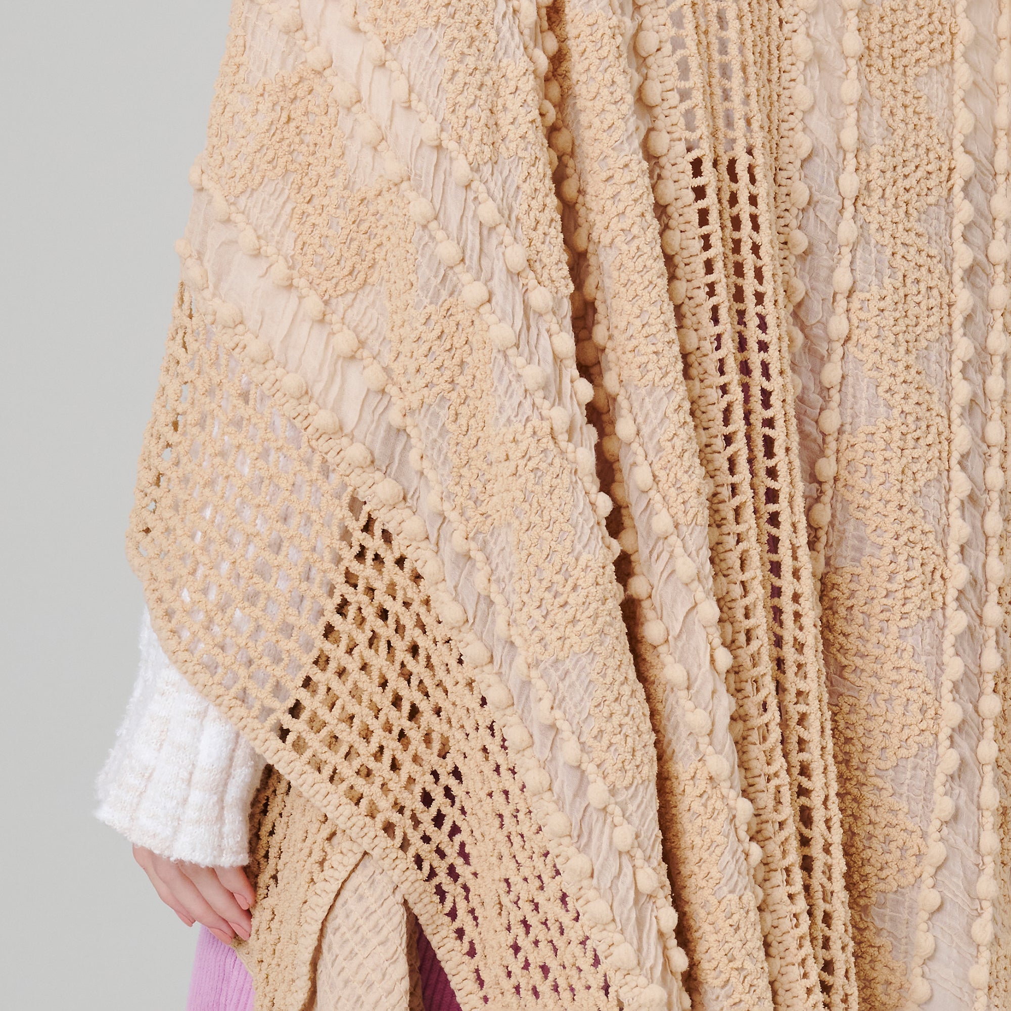 Pom Pom Textured Poncho